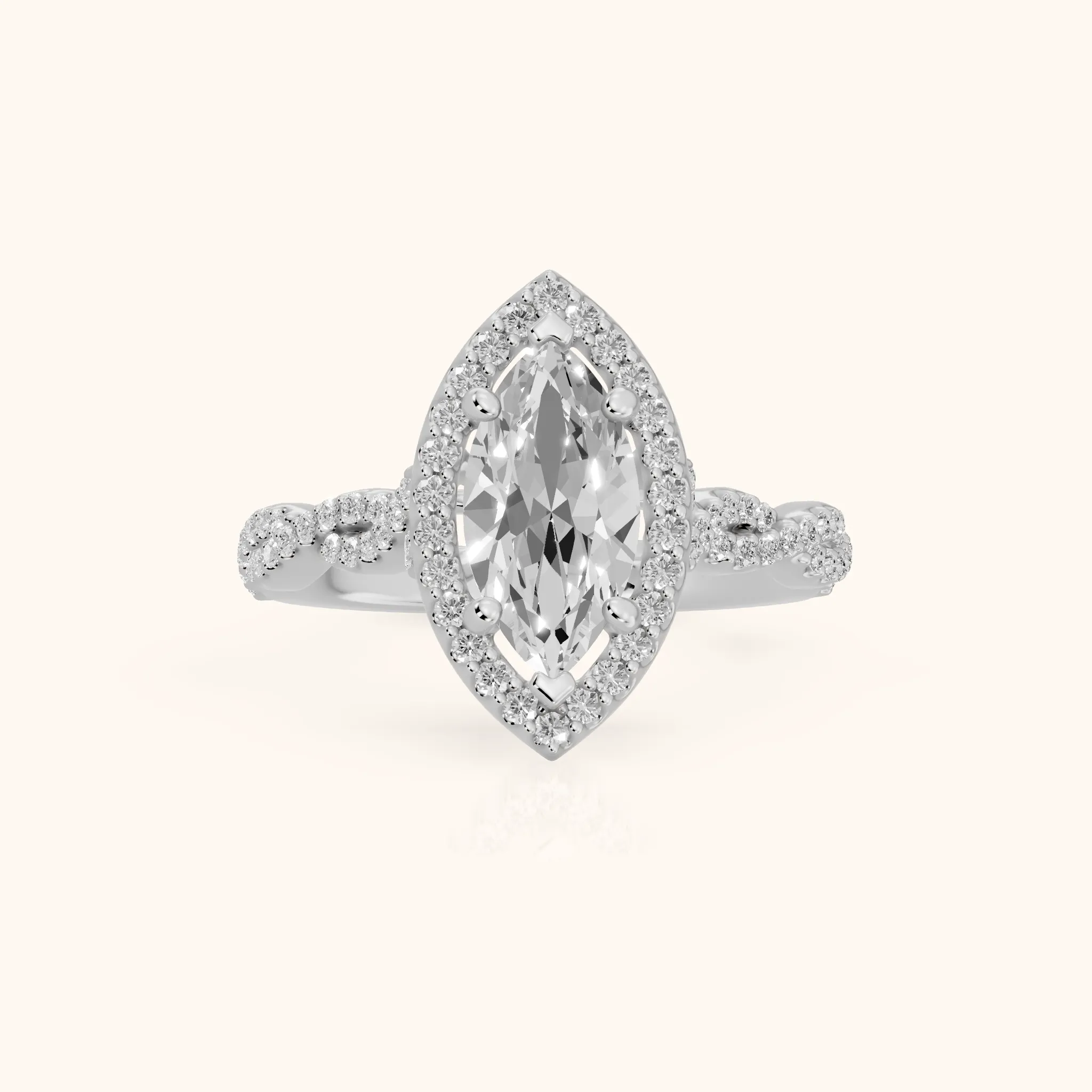 Ogden Twist Halo Marquise Diamond Engagement Ring in Silver — view 1