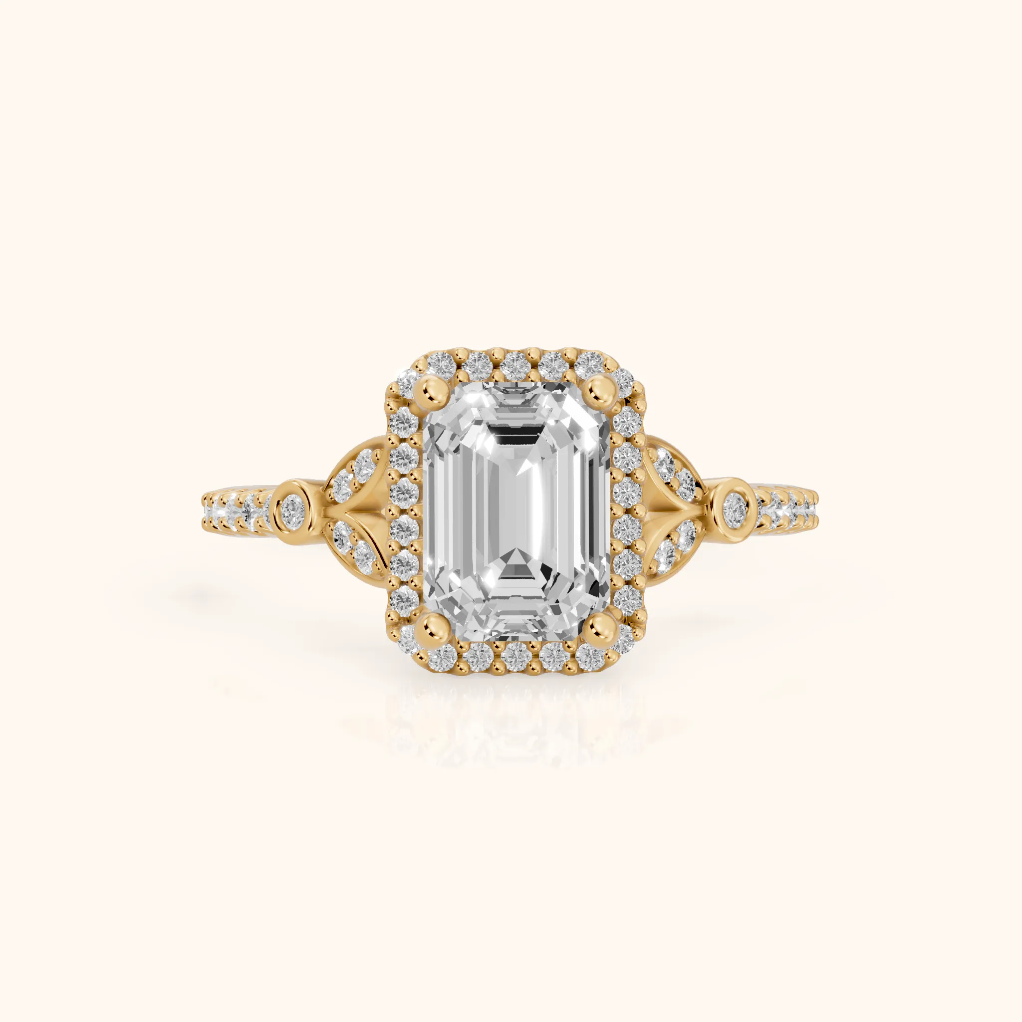 Sitka Leaf Halo Emerald Diamond Engagement Ring in Yellow Gold — view 1