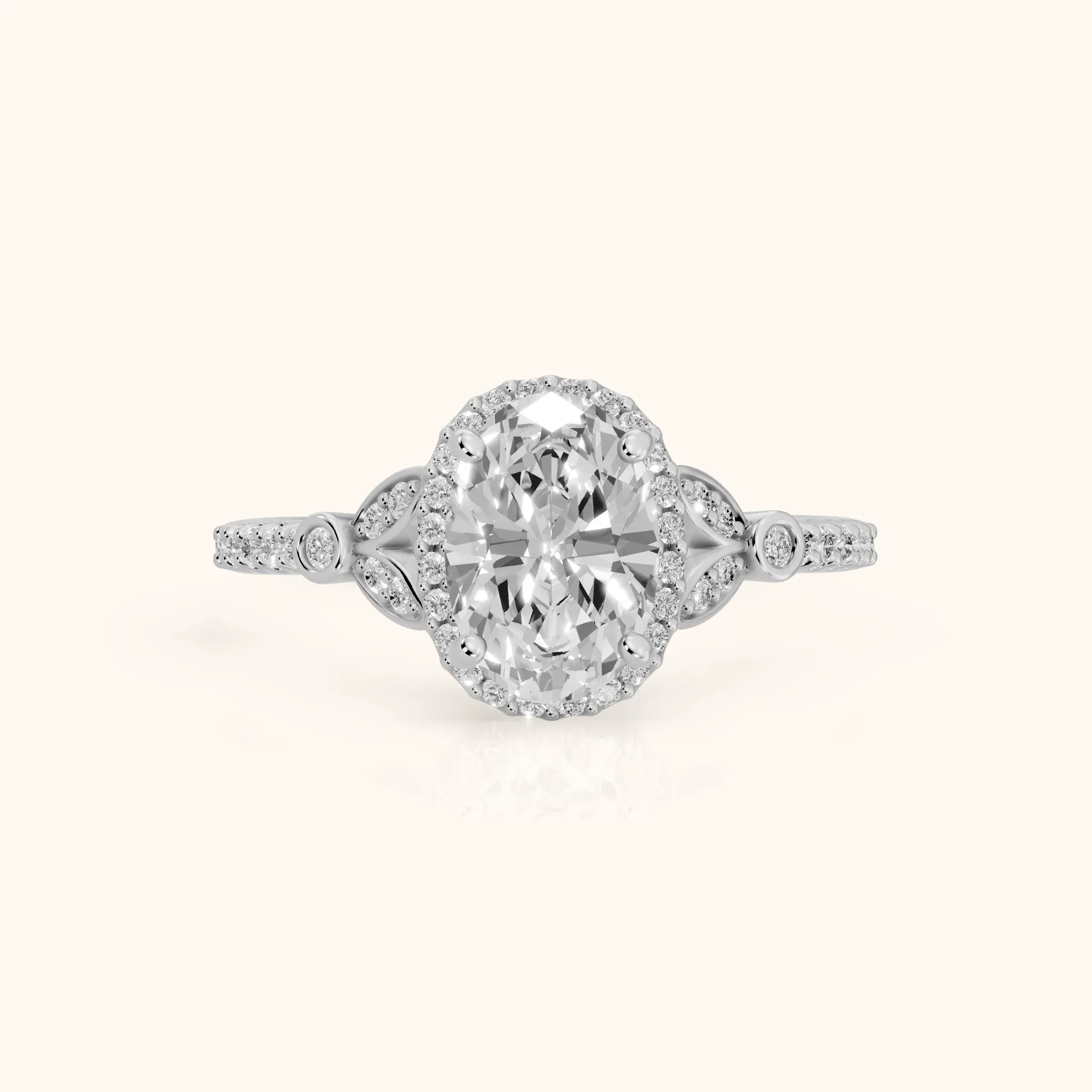 Sitka Leaf Halo Oval Diamond Engagement Ring in Silver — view 1