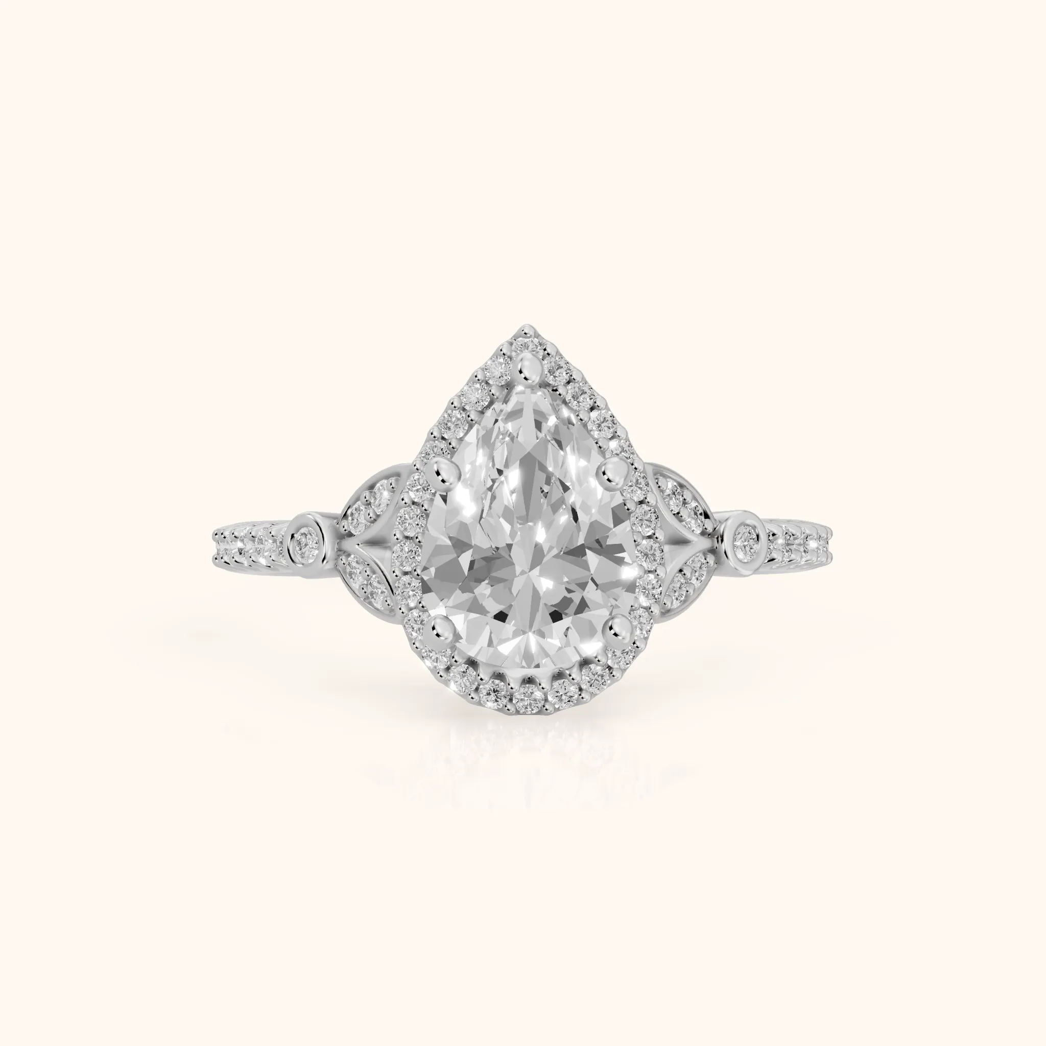 Sitka Leaf Halo Pear Diamond Engagement Ring in Platinum — view 1