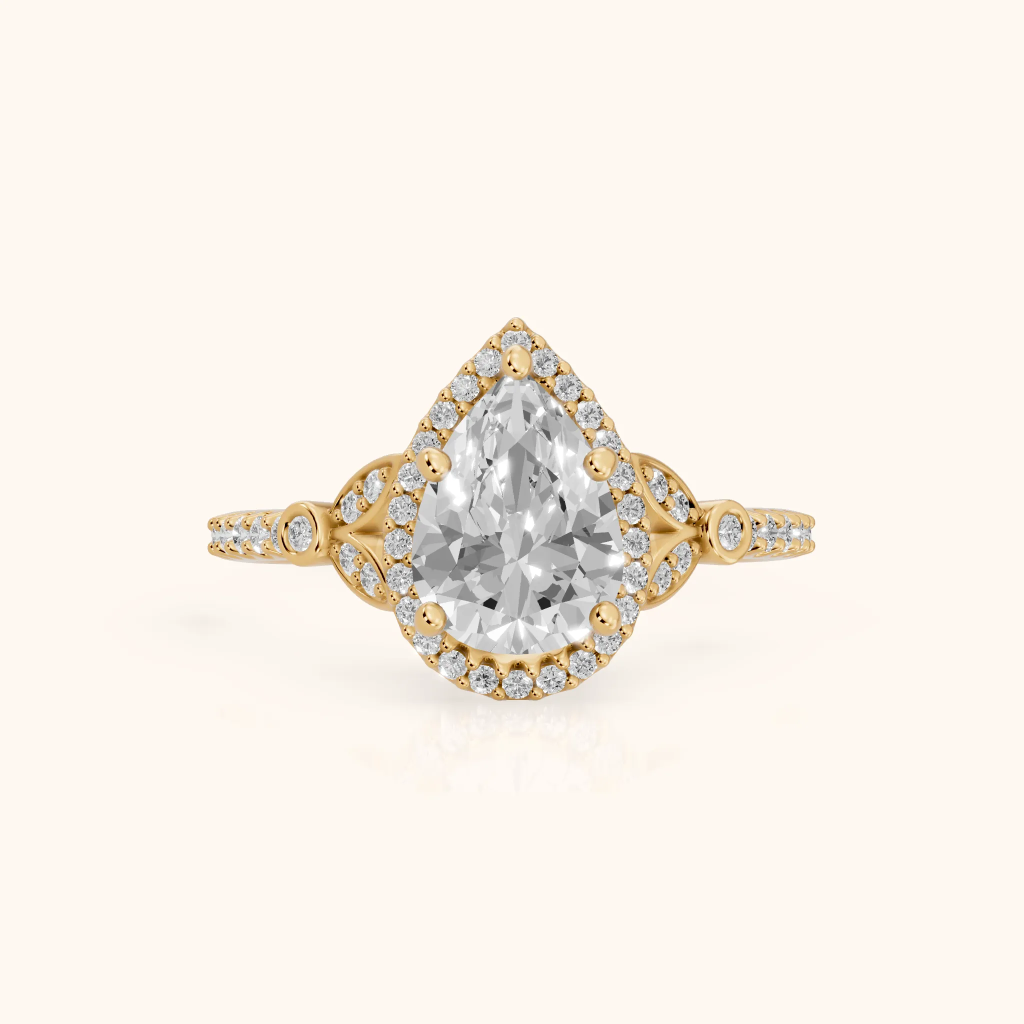 Sitka Leaf Halo Pear Diamond Engagement Ring in Yellow Gold — view 1