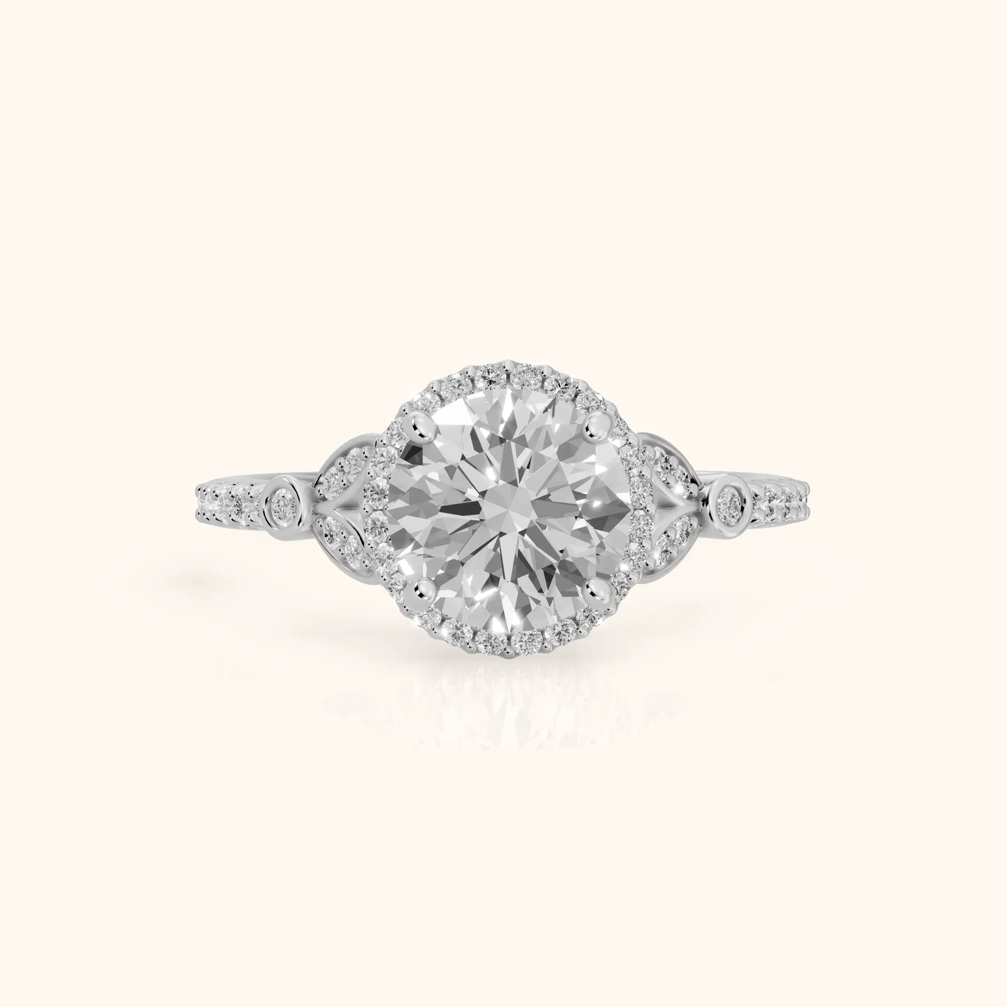 Sitka Leaf Halo Round Diamond Engagement Ring in Silver — view 1