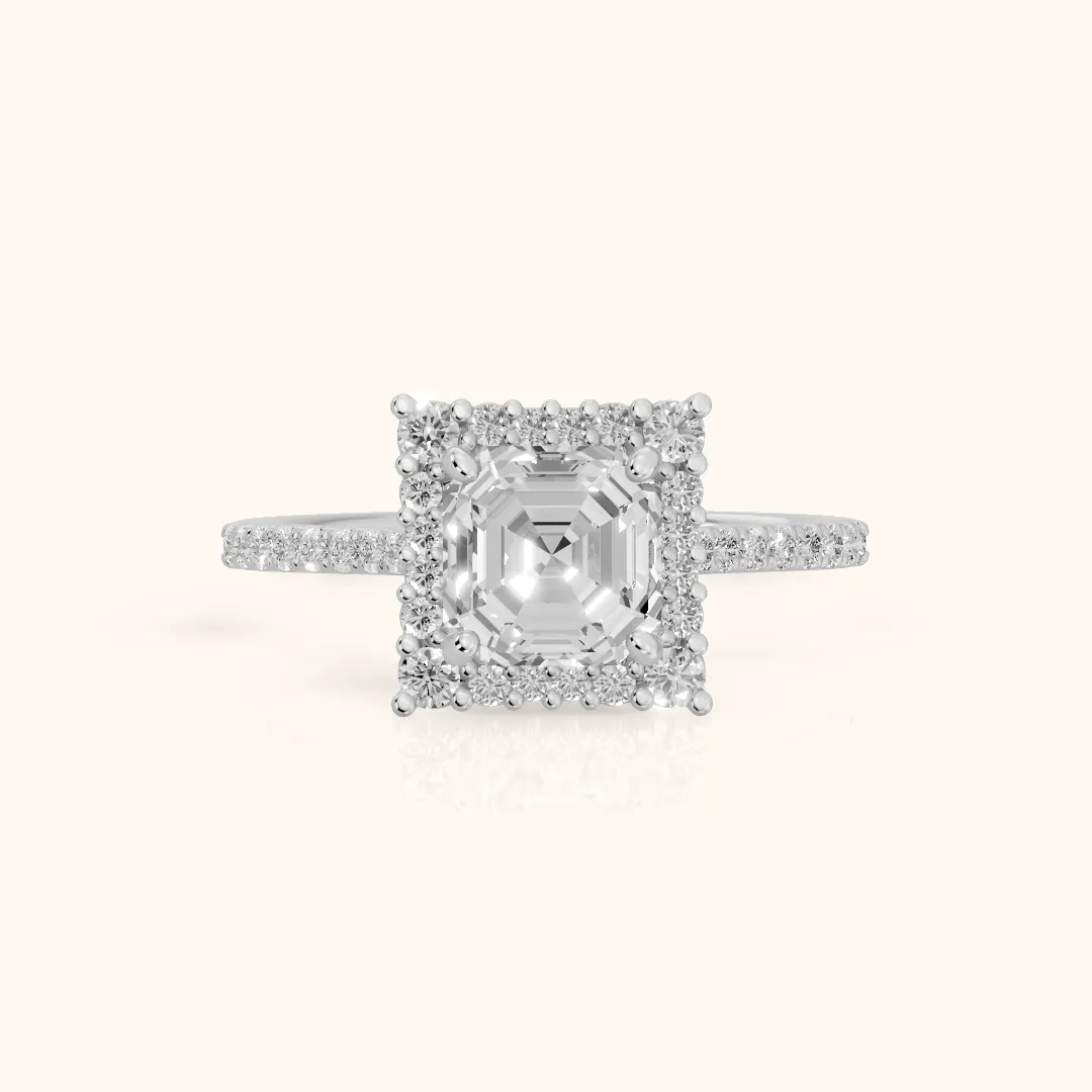 Ocala Halo Pavé Asscher Diamond Engagement Ring in Platinum — view 2