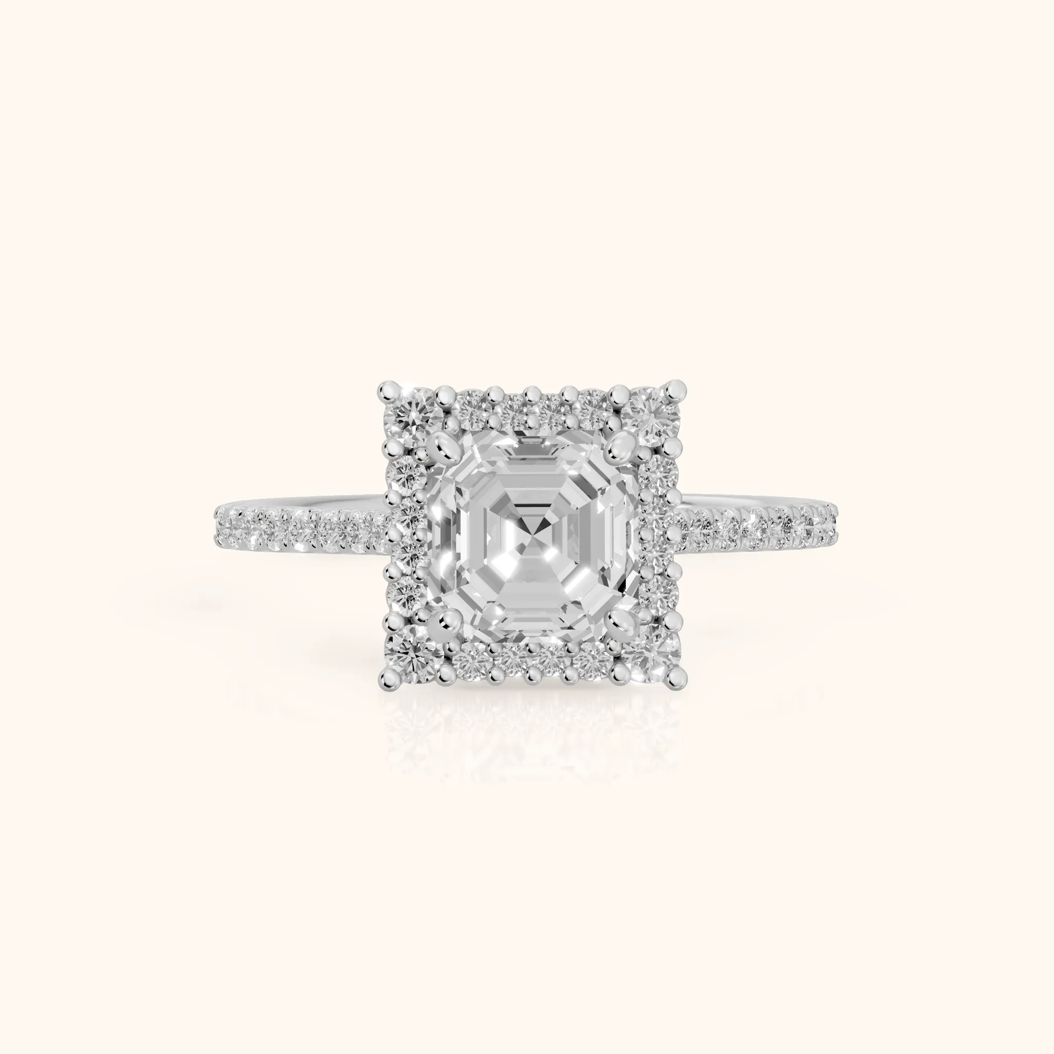 Ocala Halo Pavé Asscher Diamond Engagement Ring in Platinum — view 1
