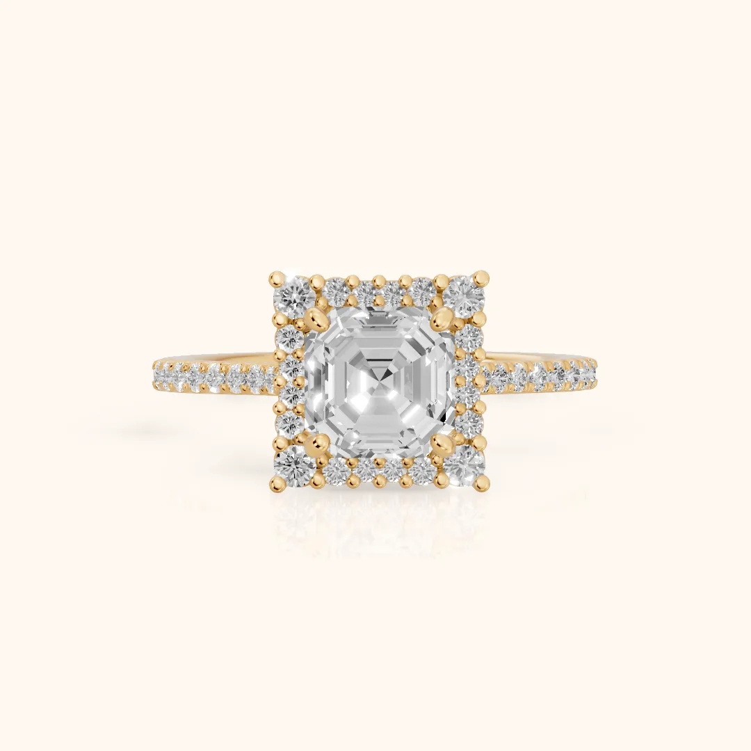 Ocala Halo Pavé Asscher Diamond Engagement Ring in Yellow Gold — view 2