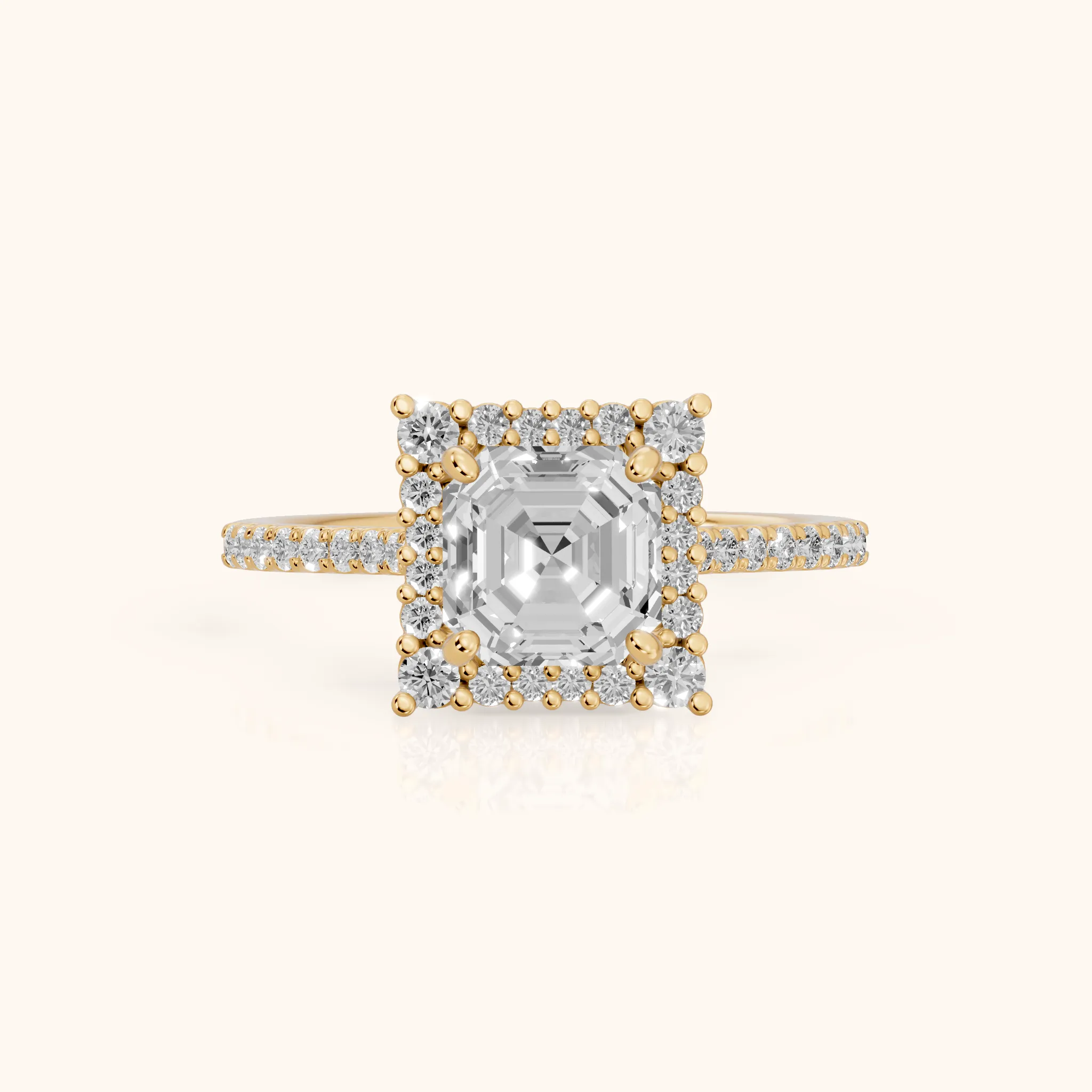 Ocala Halo Pavé Asscher Diamond Engagement Ring in Yellow Gold — view 1