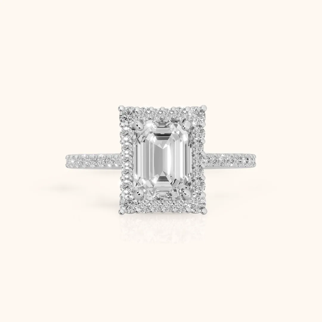 Ocala Halo Pavé Emerald Diamond Engagement Ring in Platinum — view 2