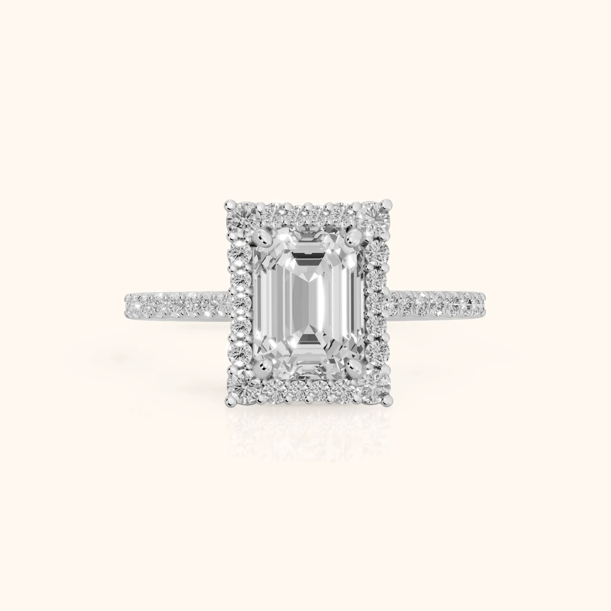 Ocala Halo Pavé Emerald Diamond Engagement Ring in Platinum — view 1