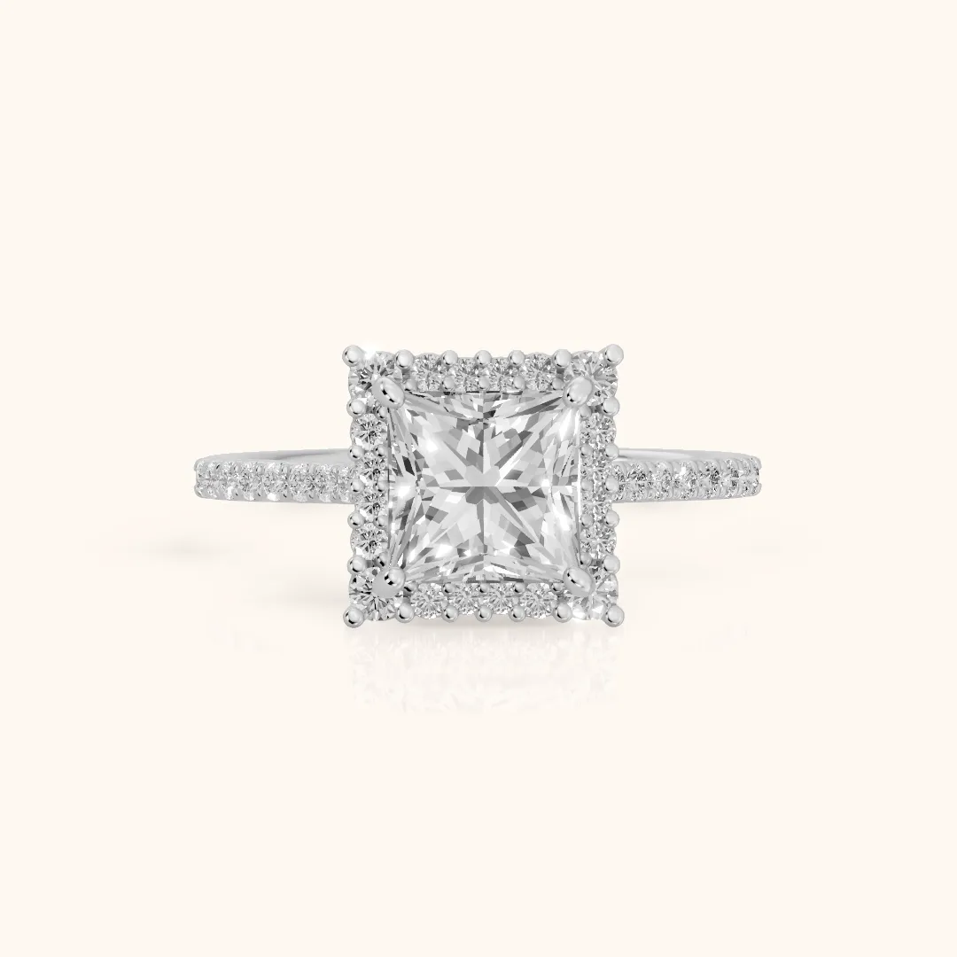 Ocala Halo Pavé Princess Diamond Engagement Ring in Silver — view 2