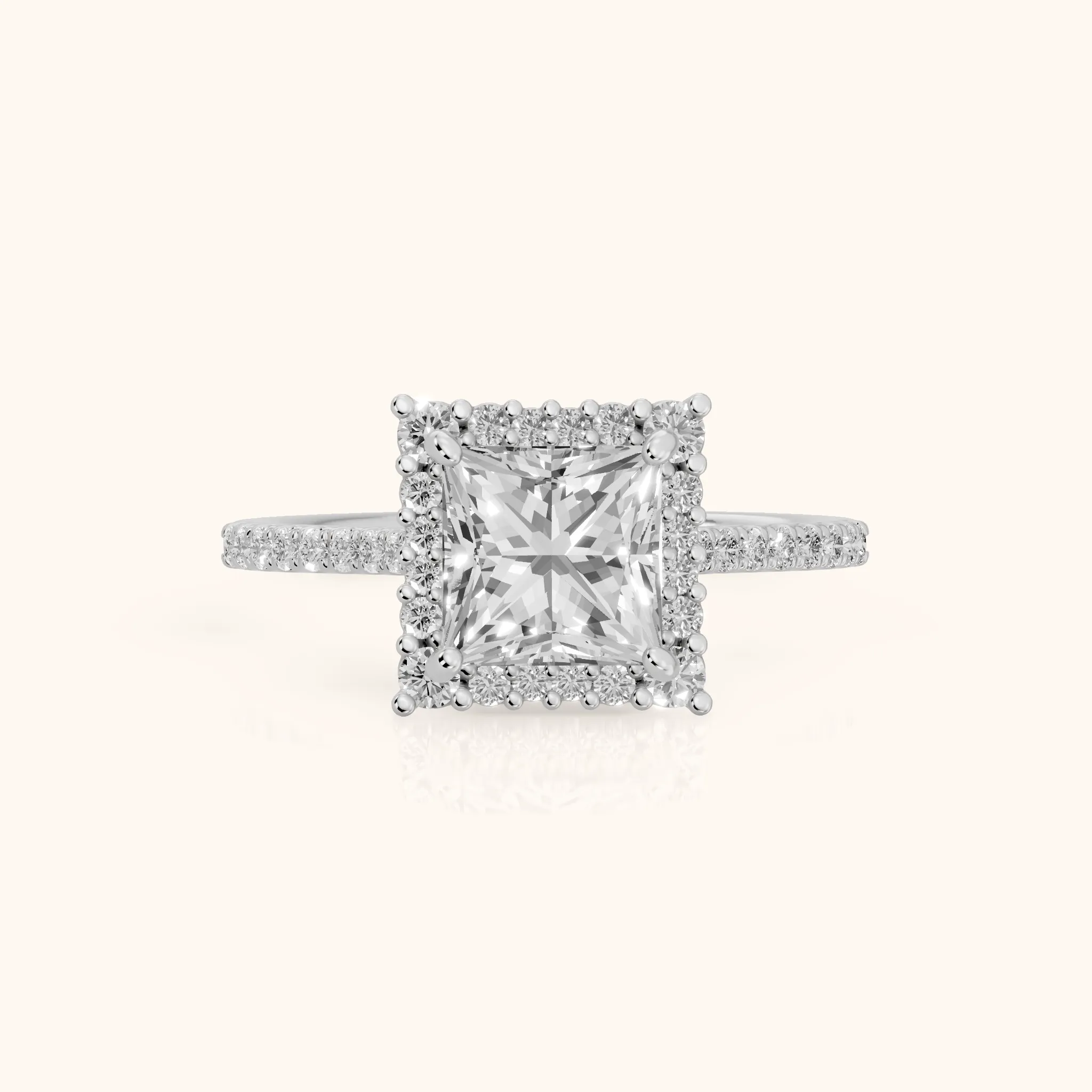 Ocala Halo Pavé Princess Diamond Engagement Ring in Silver — view 1