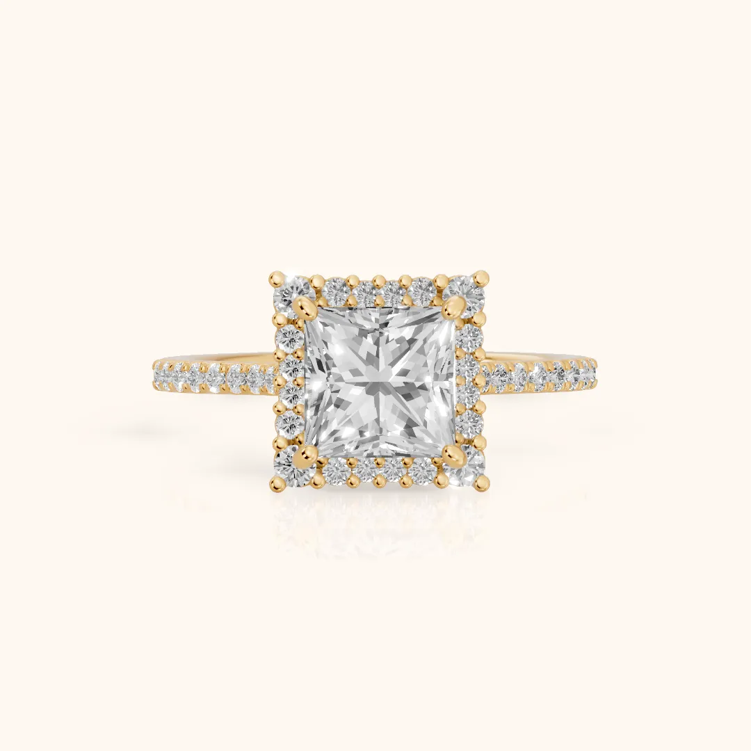 Ocala Halo Pavé Princess Diamond Engagement Ring in Yellow Gold — view 2