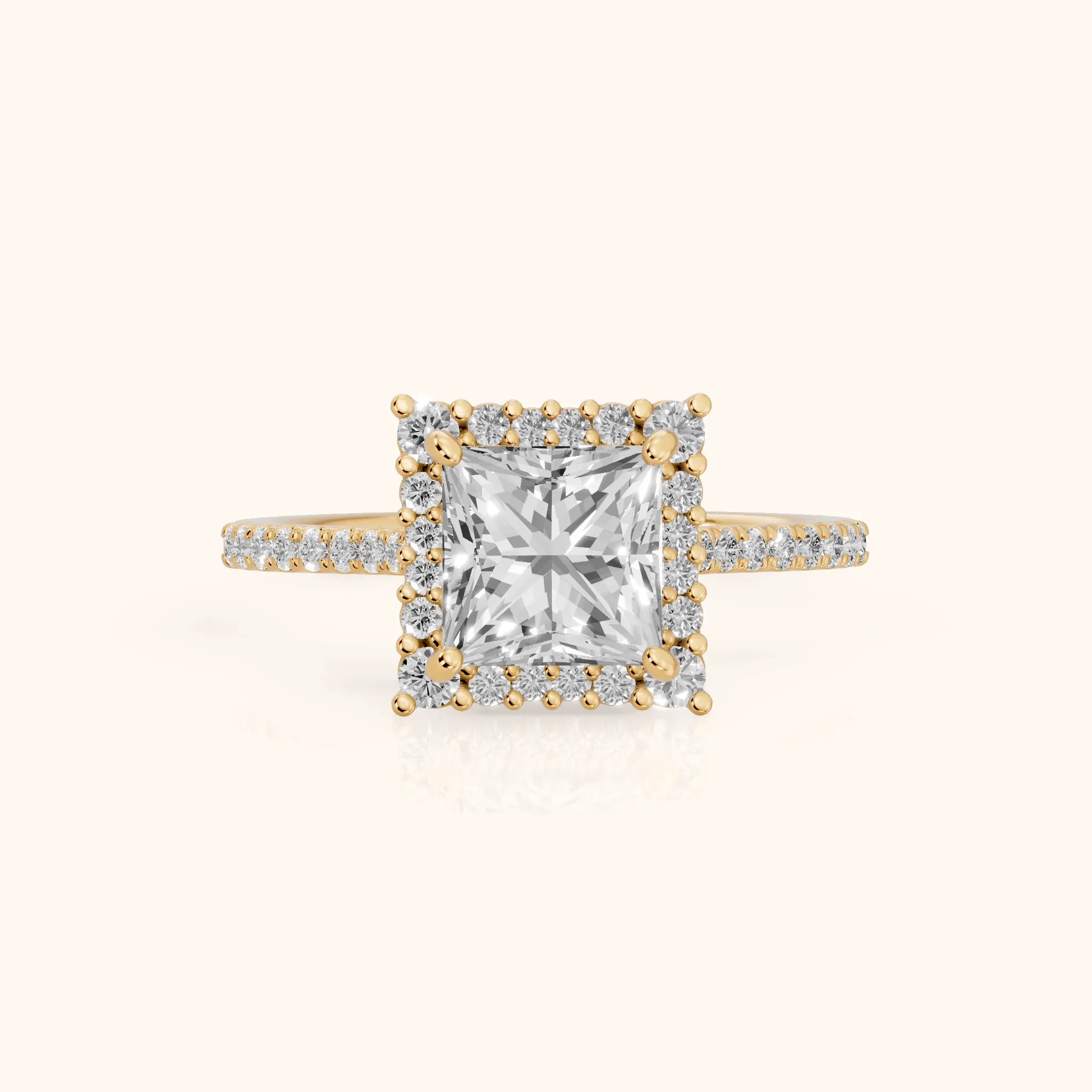 Ocala Halo Pavé Princess Diamond Engagement Ring in Yellow Gold — view 1