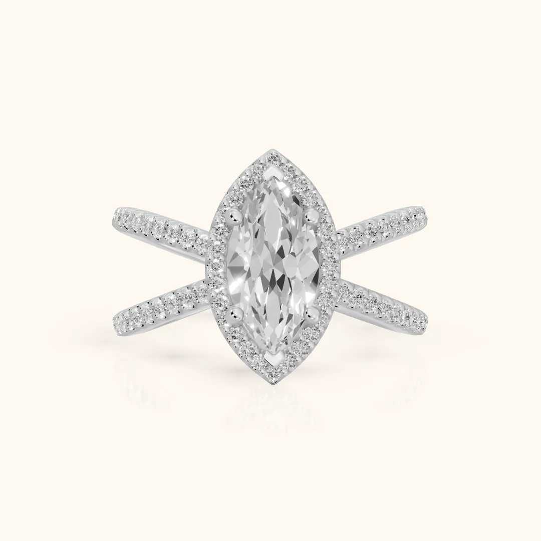 Sparks Crossover Halo Marquise Diamond Engagement Ring in Platinum — view 2