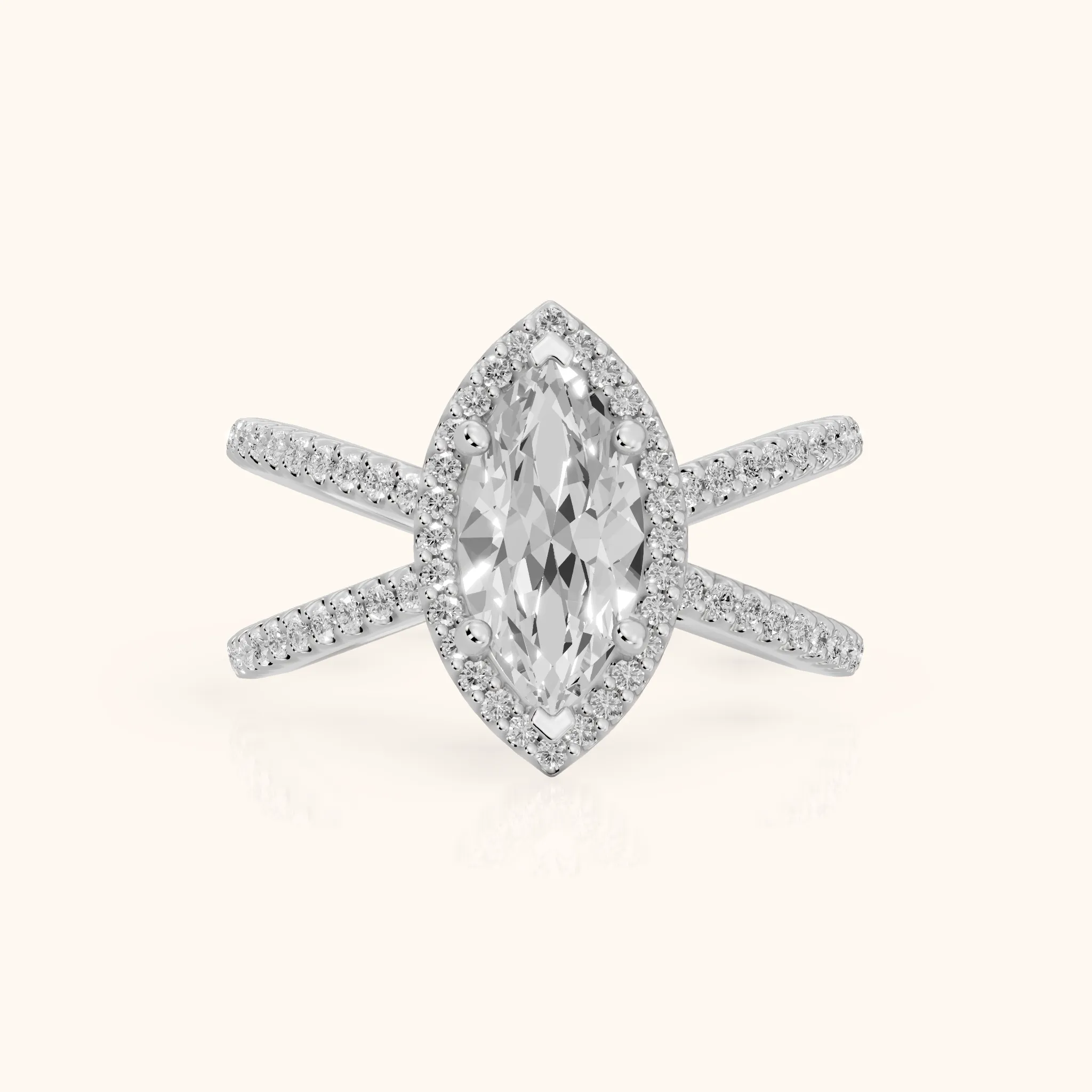 Sparks Crossover Halo Marquise Diamond Engagement Ring in Platinum — view 1