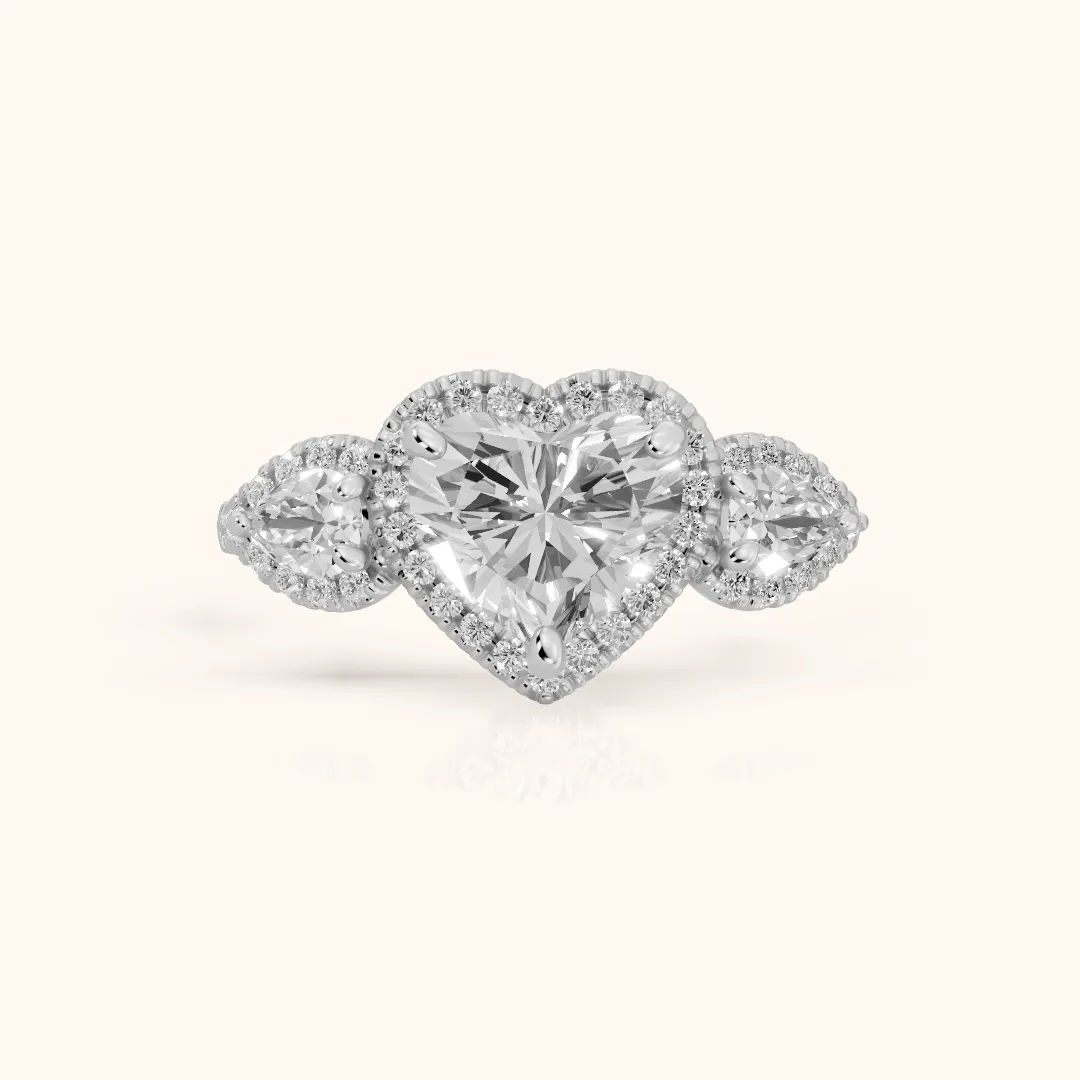 Camden Three-Stone Halo Heart Diamond Engagement Ring in Silver — view 2