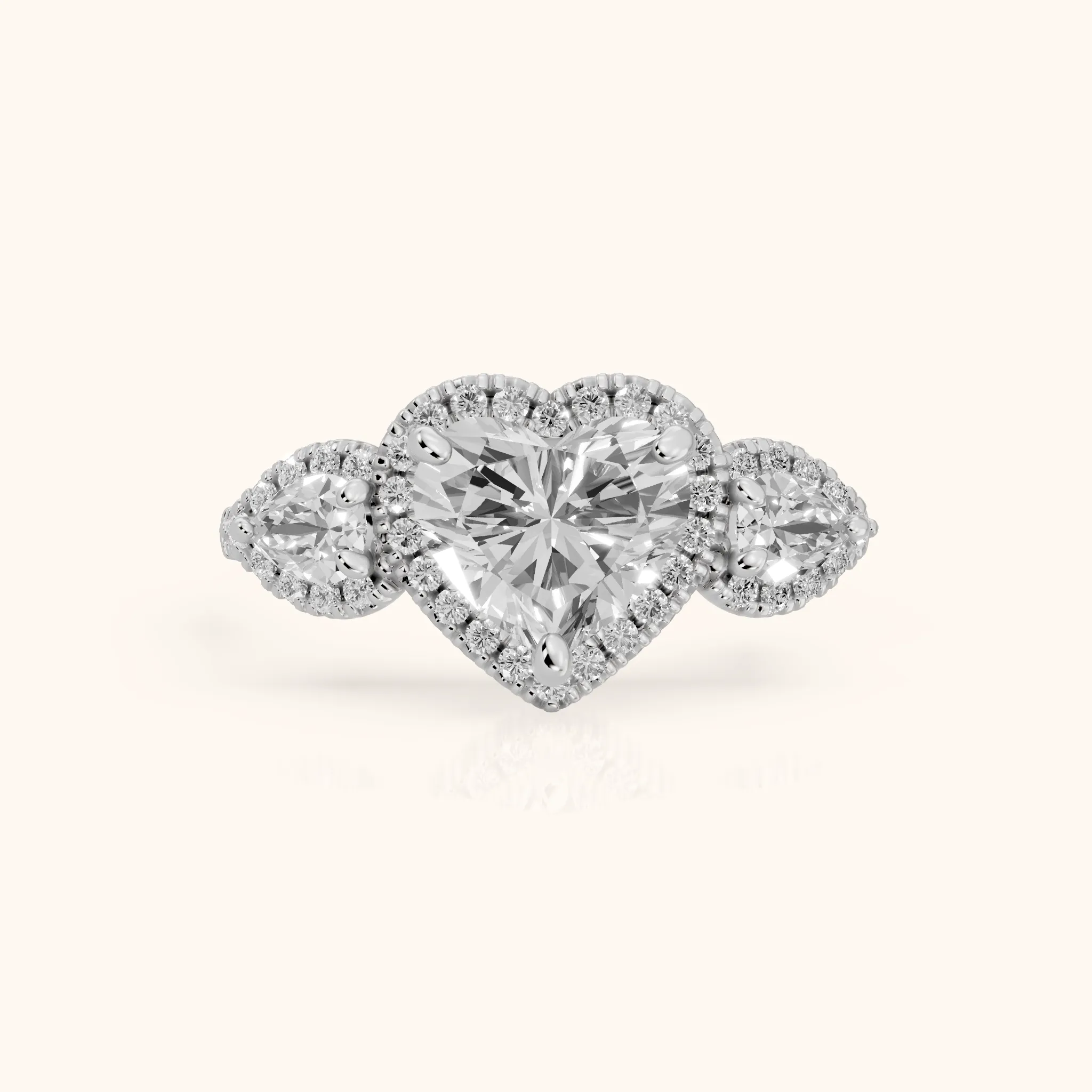 Camden Three-Stone Halo Heart Diamond Engagement Ring in Silver — view 1