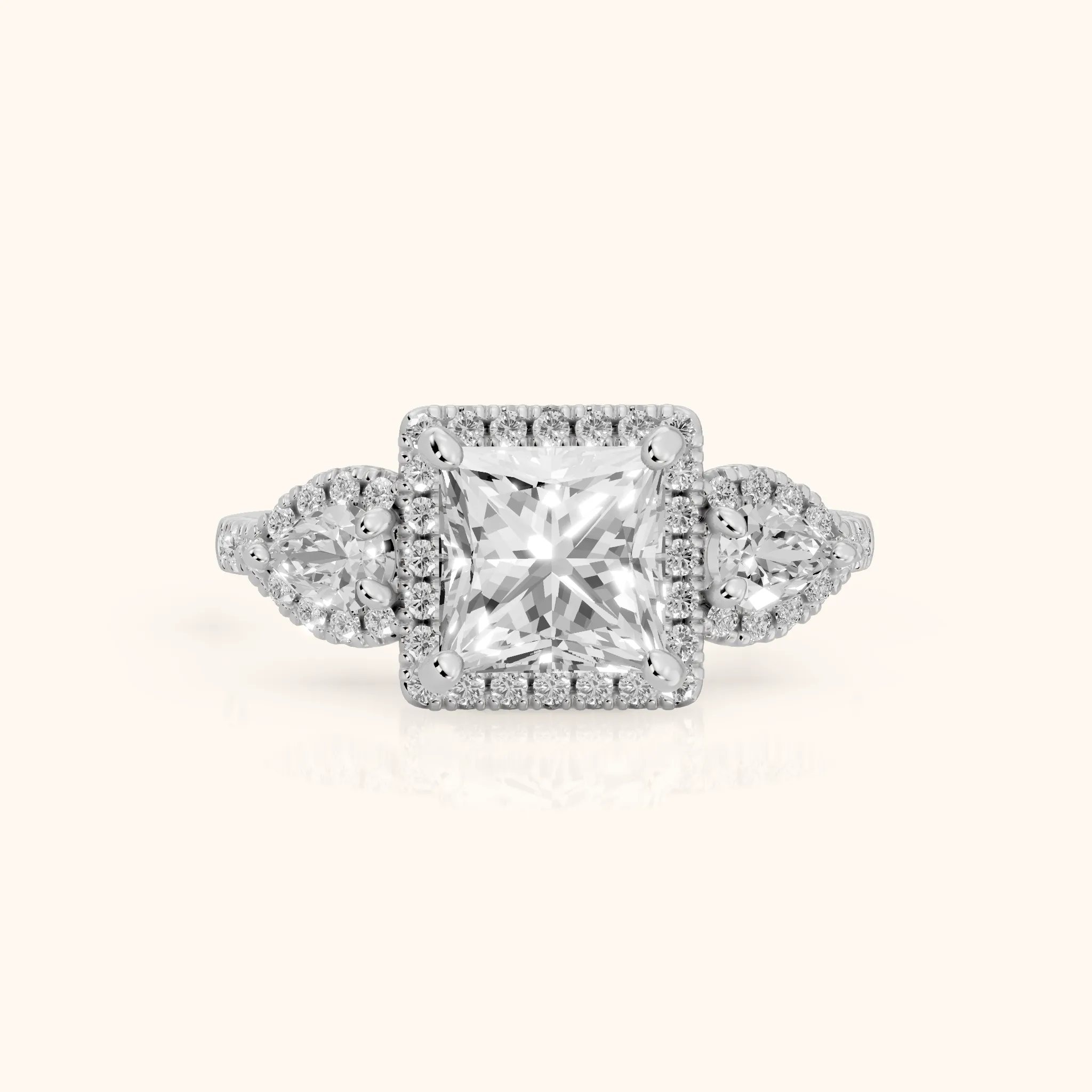 Camden Three-Stone Halo Princess Diamond Engagement Ring in Platinum — view 1
