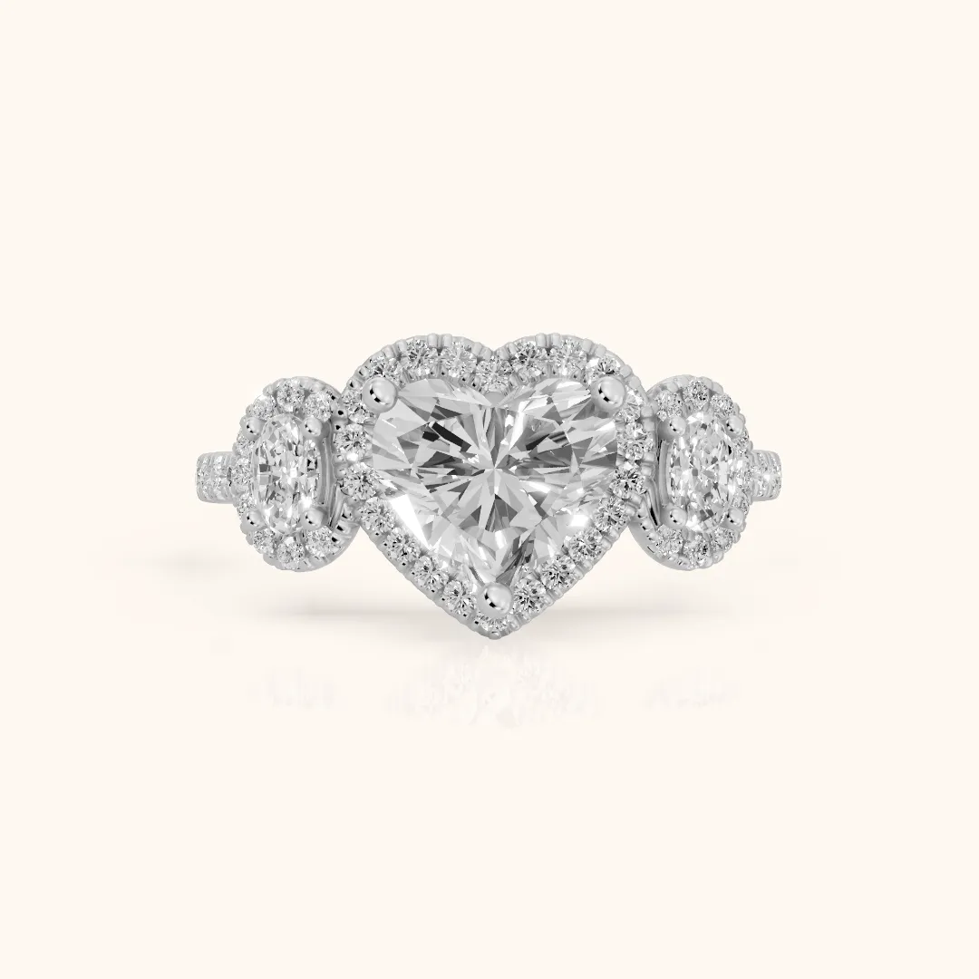 Austin Three-Stone Halo Heart Diamond Engagement Ring in Silver — view 2
