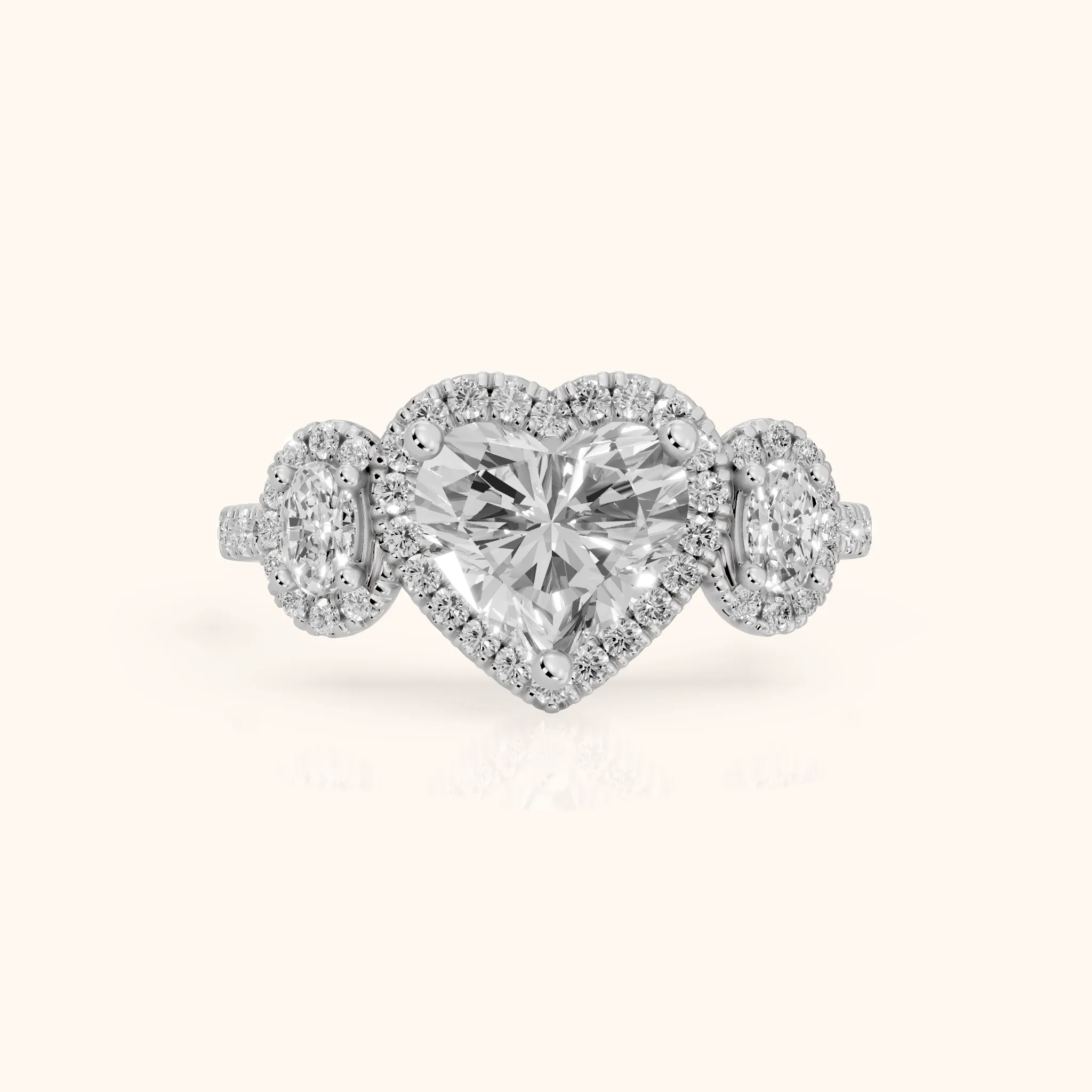 Austin Three-Stone Halo Heart Diamond Engagement Ring in Silver — view 1
