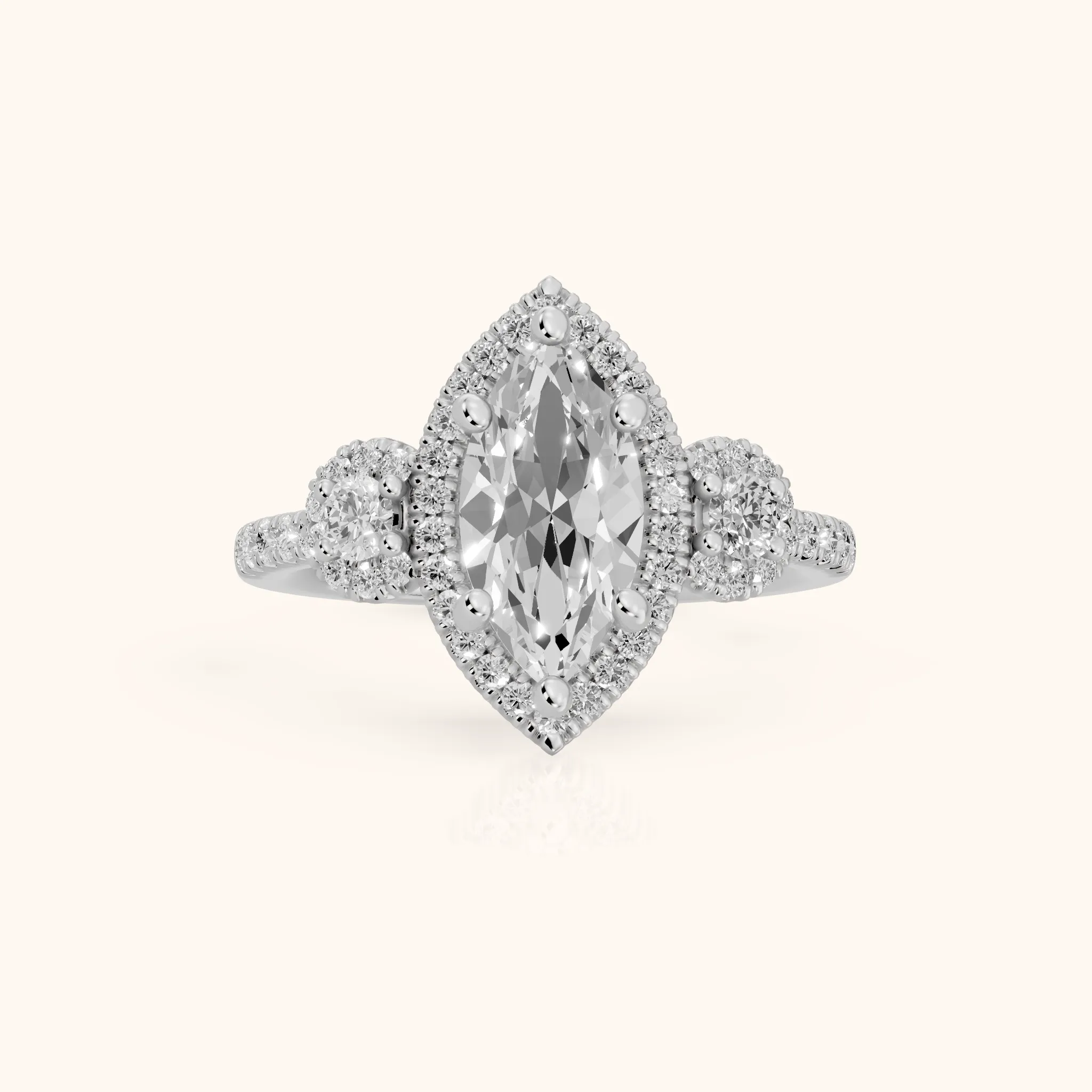 Denver Three-Stone Halo Marquise Diamond Engagement Ring in Silver — view 1