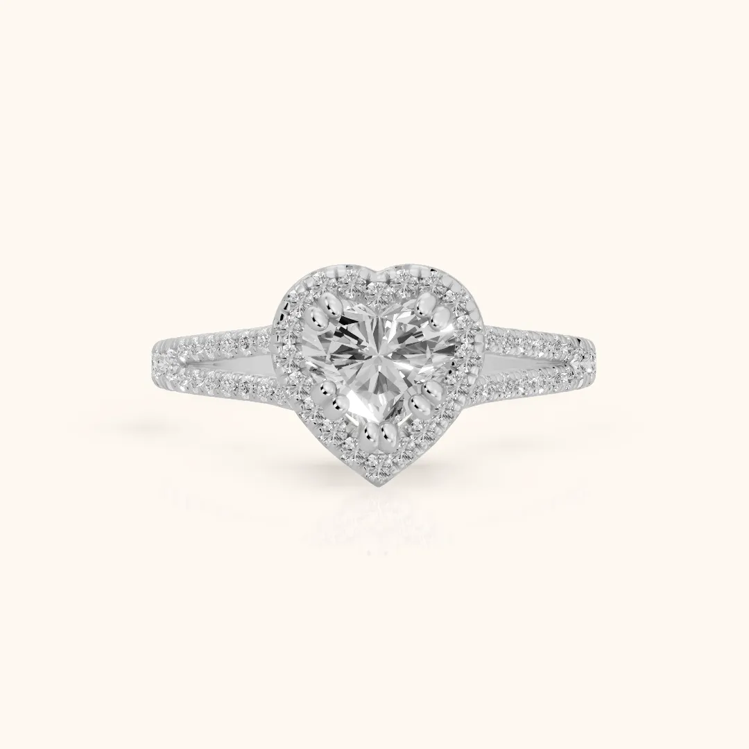 Dallas Halo Split Shank Heart Diamond Engagement Ring in Silver — view 2