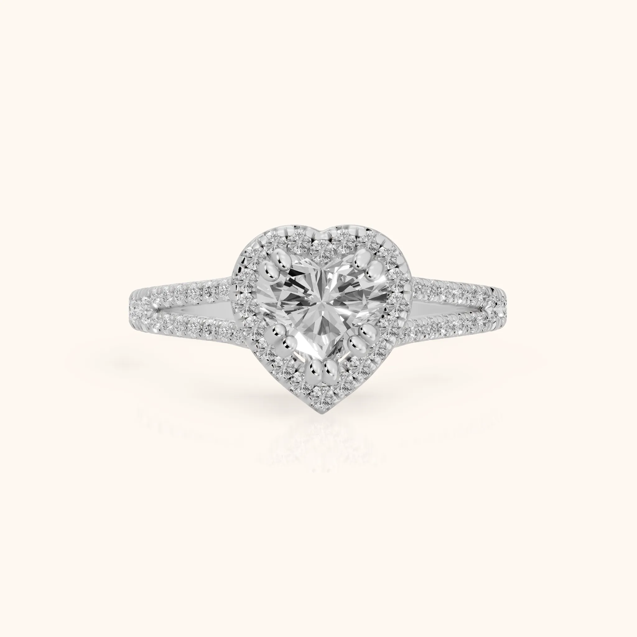 Dallas Halo Split Shank Heart Diamond Engagement Ring in Silver — view 1