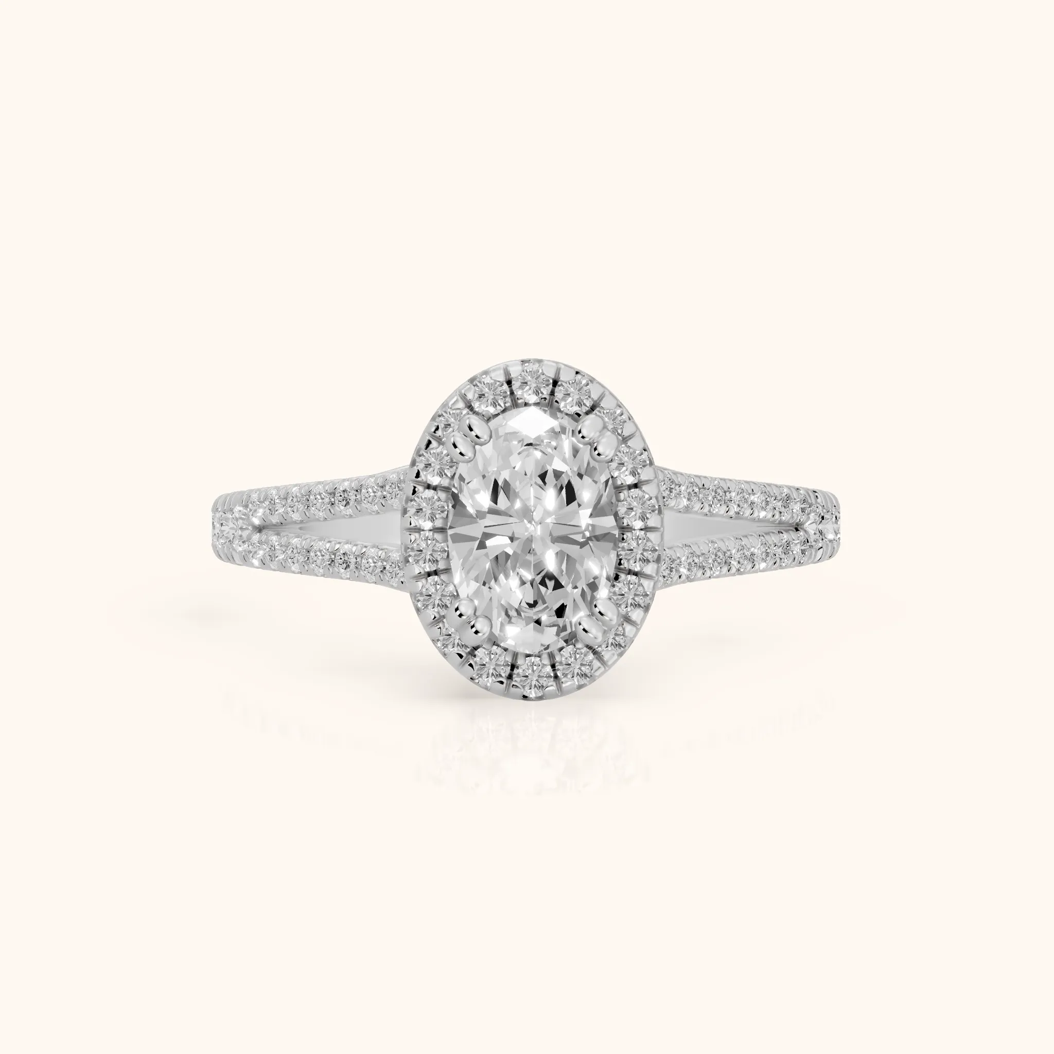 Dallas Halo Split Shank Oval Diamond Engagement Ring in Silver — view 1