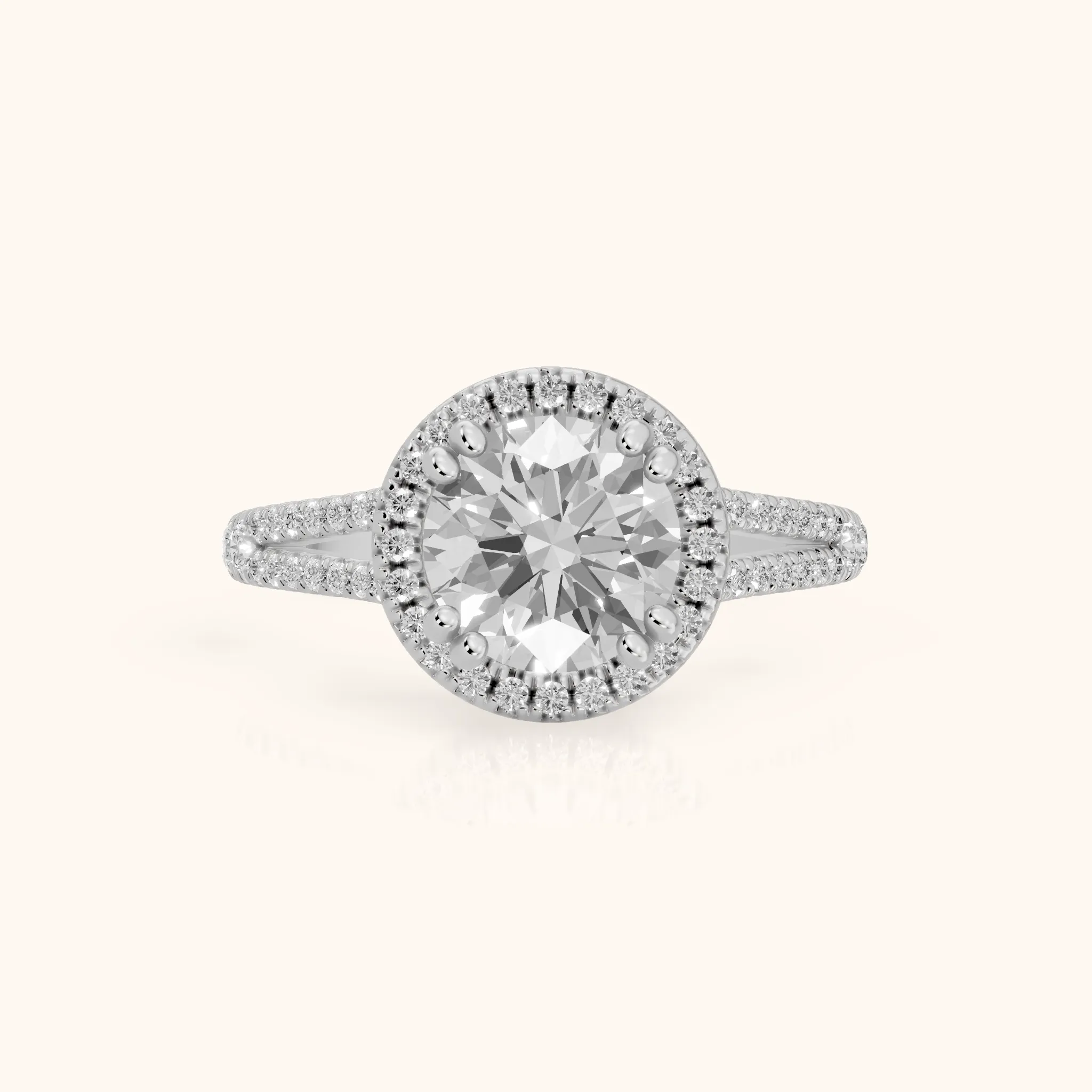 Dallas Halo Split Shank Round Diamond Engagement Ring in Silver — view 1