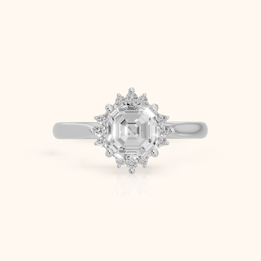 Linden Starburst Cluster Asscher Diamond Engagement Ring in Silver — view 2
