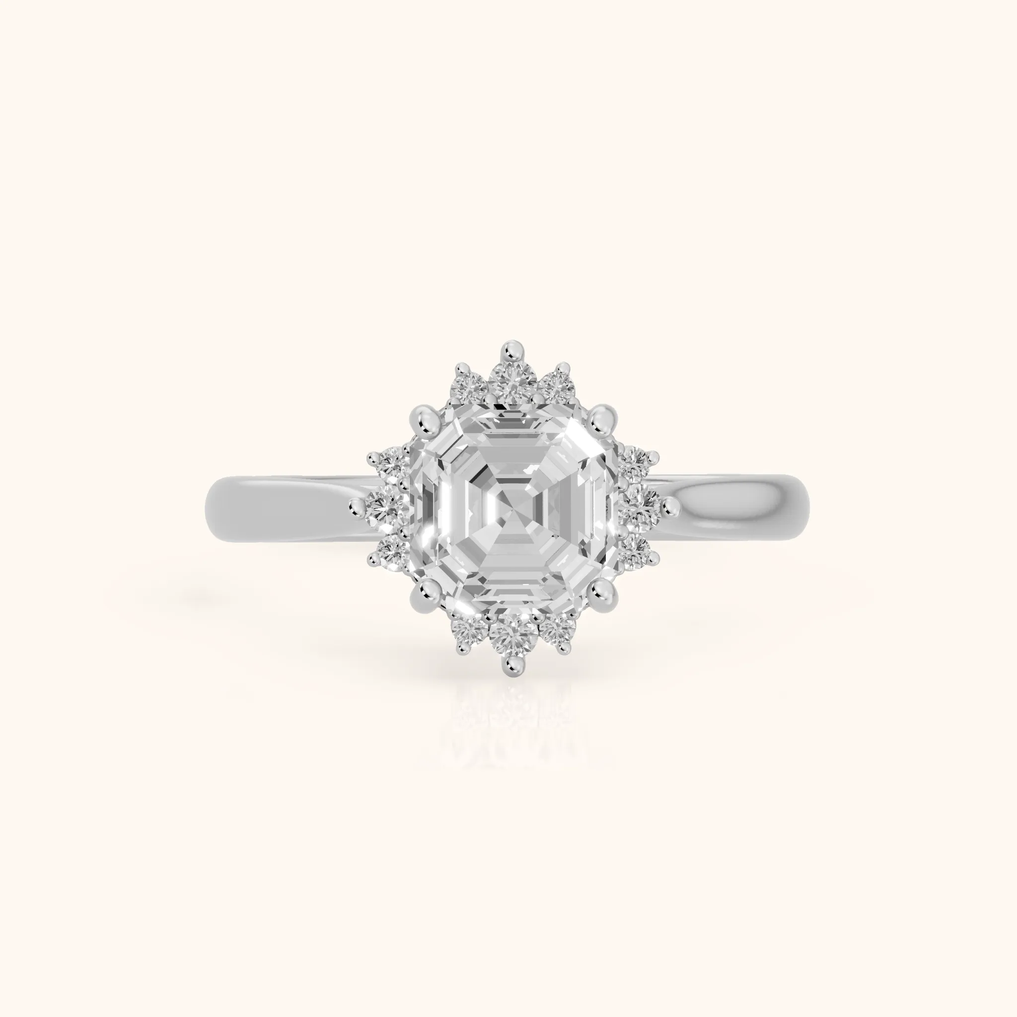 Linden Starburst Cluster Asscher Diamond Engagement Ring in Silver — view 1