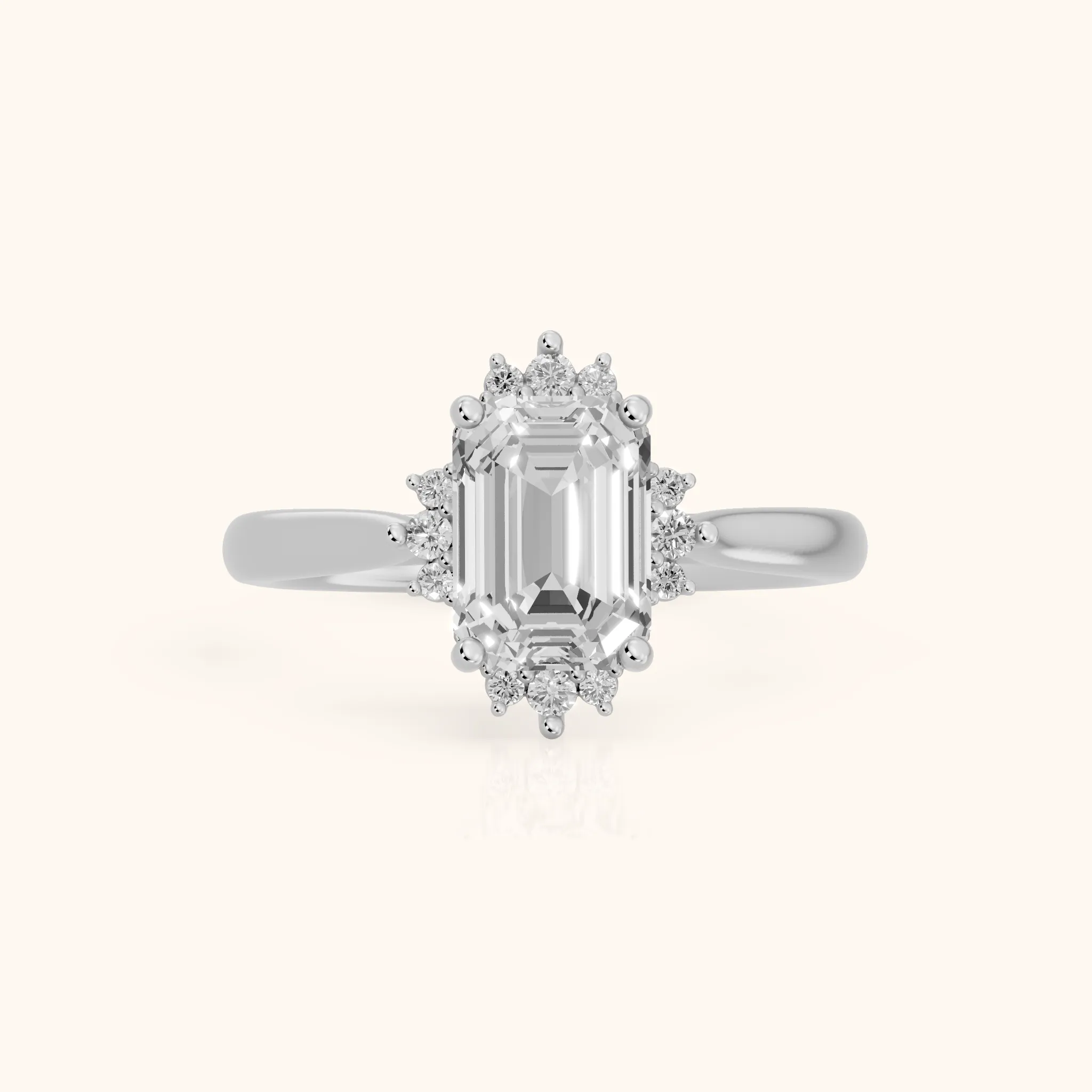 Linden Starburst Cluster Emerald Diamond Engagement Ring in Silver — view 1