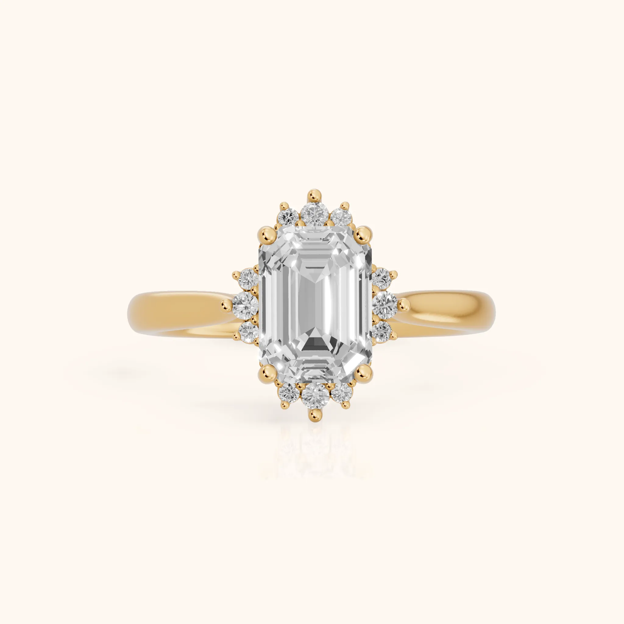 Linden Starburst Cluster Emerald Diamond Engagement Ring in Yellow Gold — view 1