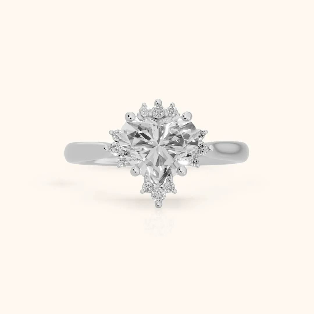 Linden Starburst Cluster Heart Diamond Engagement Ring in White Gold — view 2