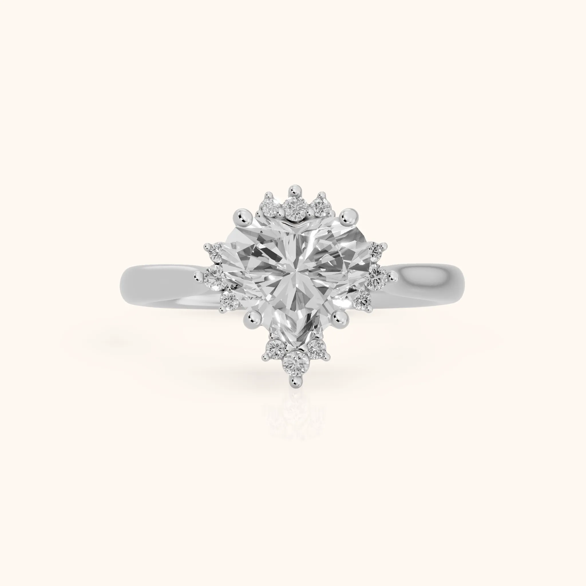 Linden Starburst Cluster Heart Diamond Engagement Ring in White Gold — view 1