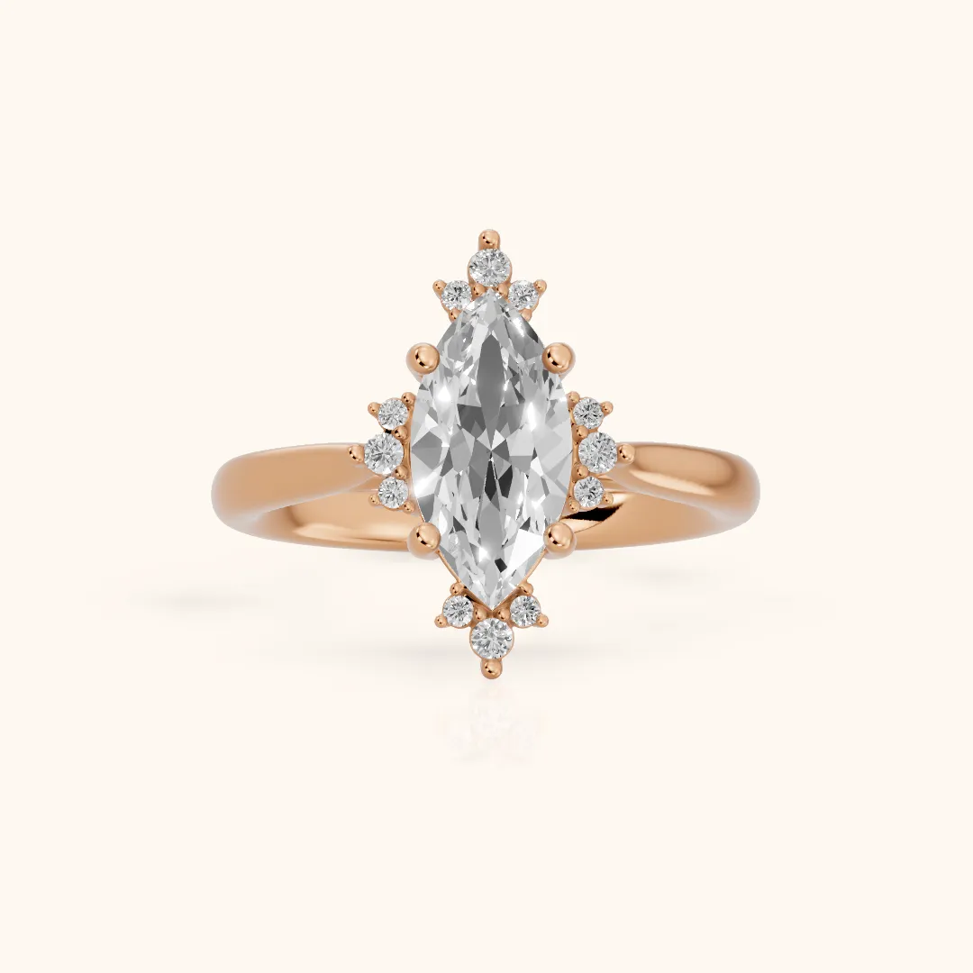Linden Starburst Cluster Marquise Diamond Engagement Ring in Rose Gold — view 2