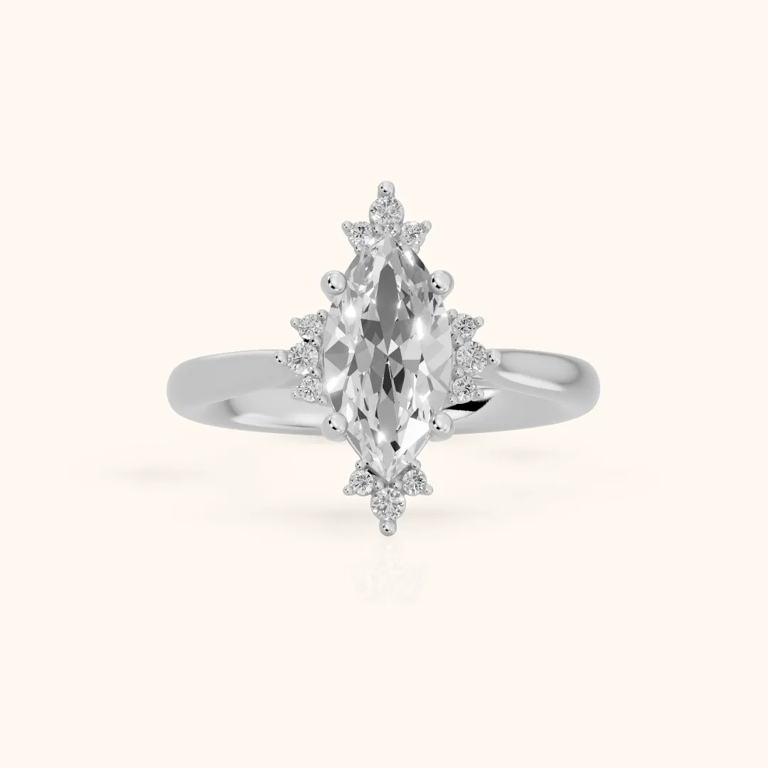 Linden Starburst Cluster Marquise Diamond Engagement Ring in Platinum — view 2