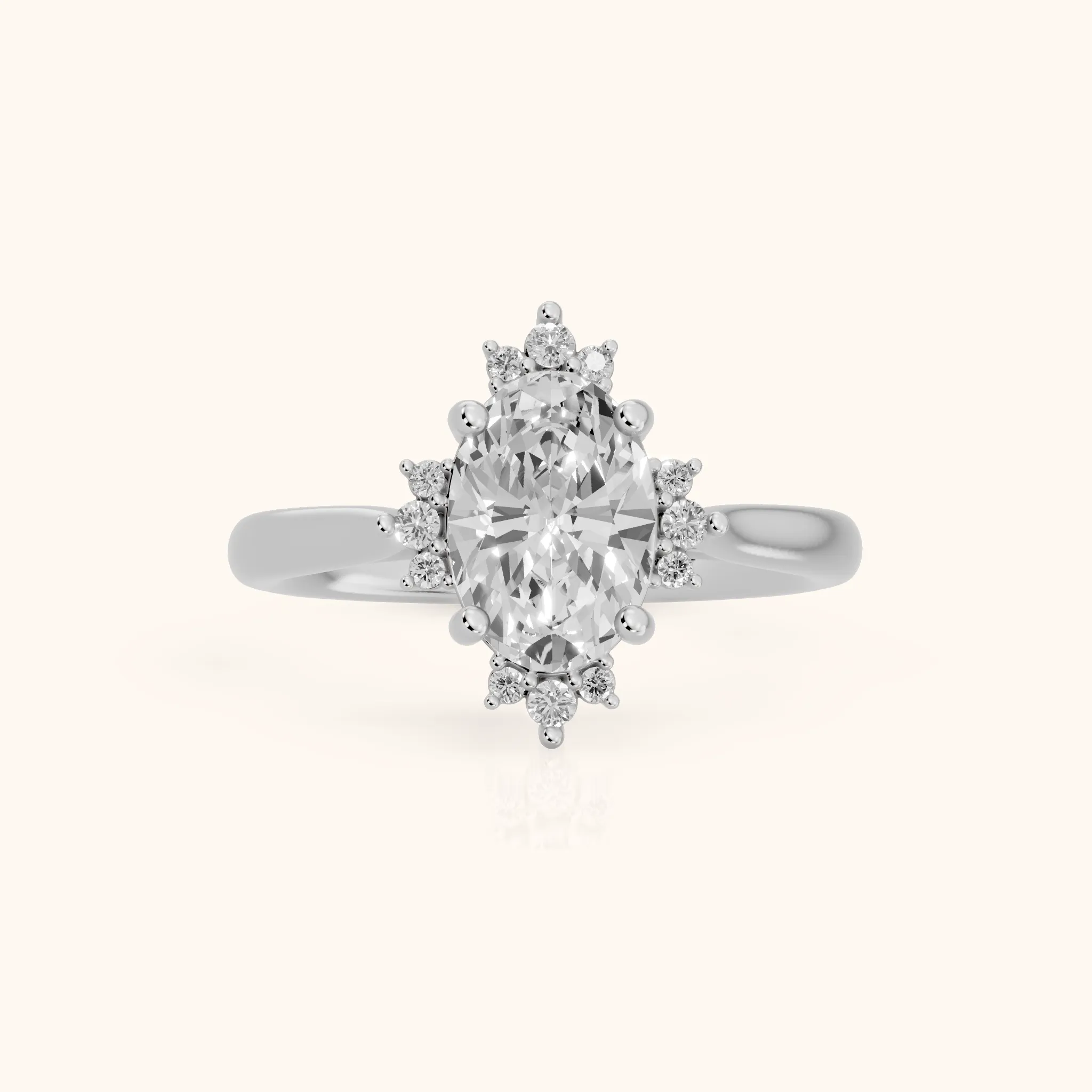 Linden Starburst Cluster Oval Diamond Engagement Ring in Platinum — view 1