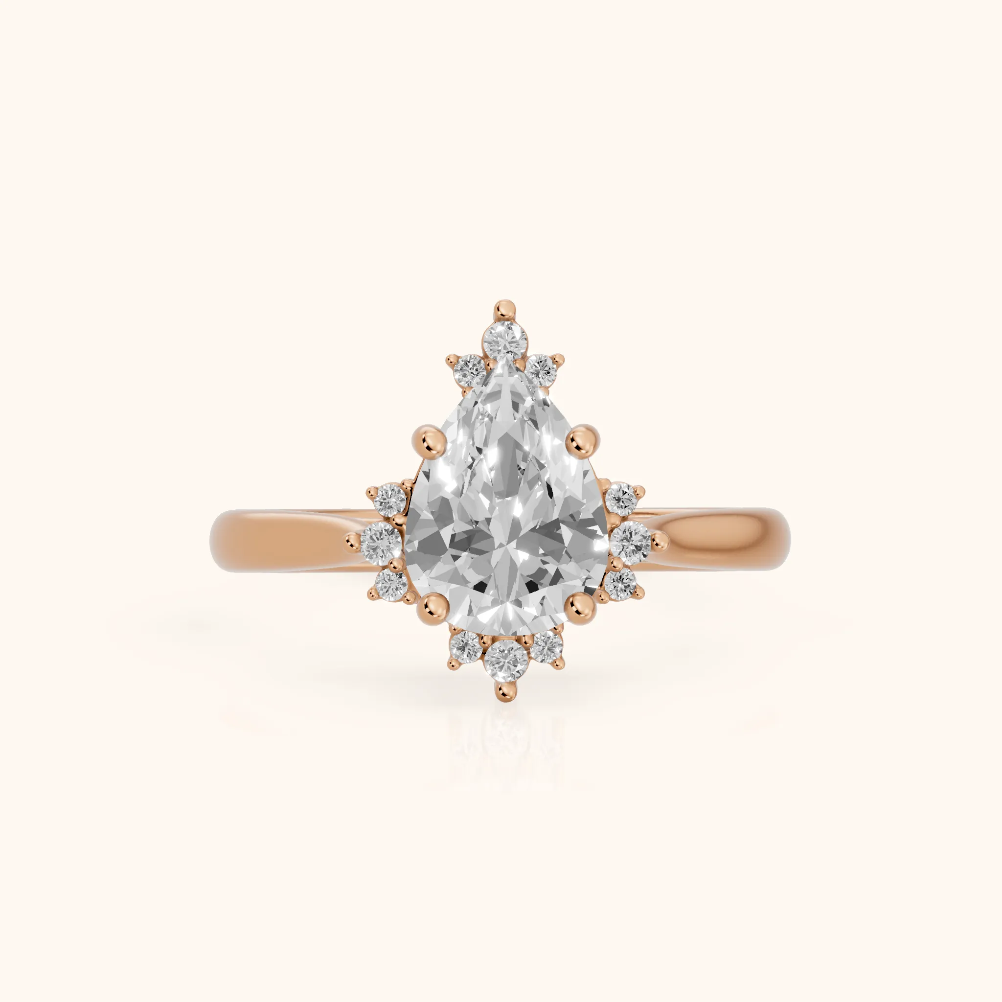 Linden Starburst Cluster Pear Diamond Engagement Ring in Rose Gold — view 1