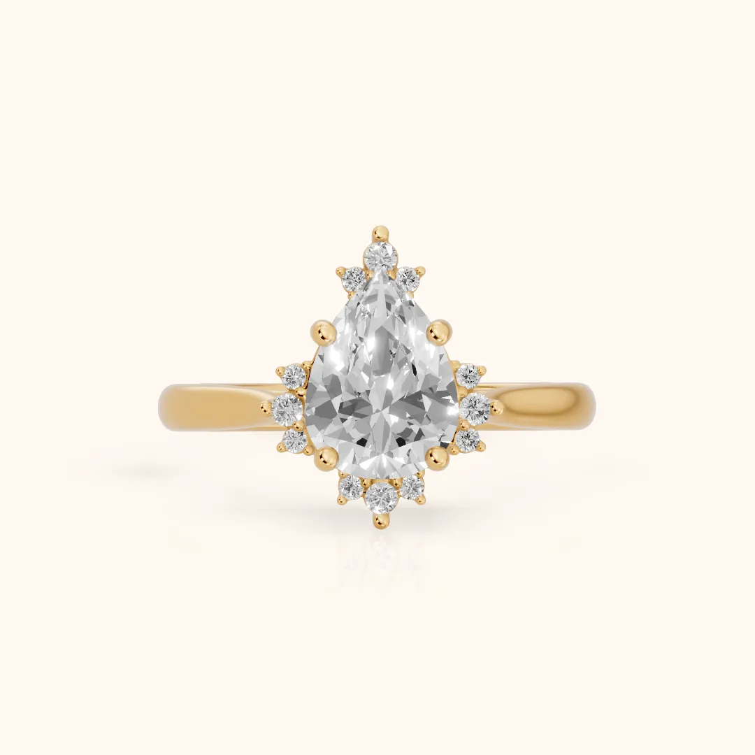 Linden Starburst Cluster Pear Diamond Engagement Ring in Yellow Gold — view 2