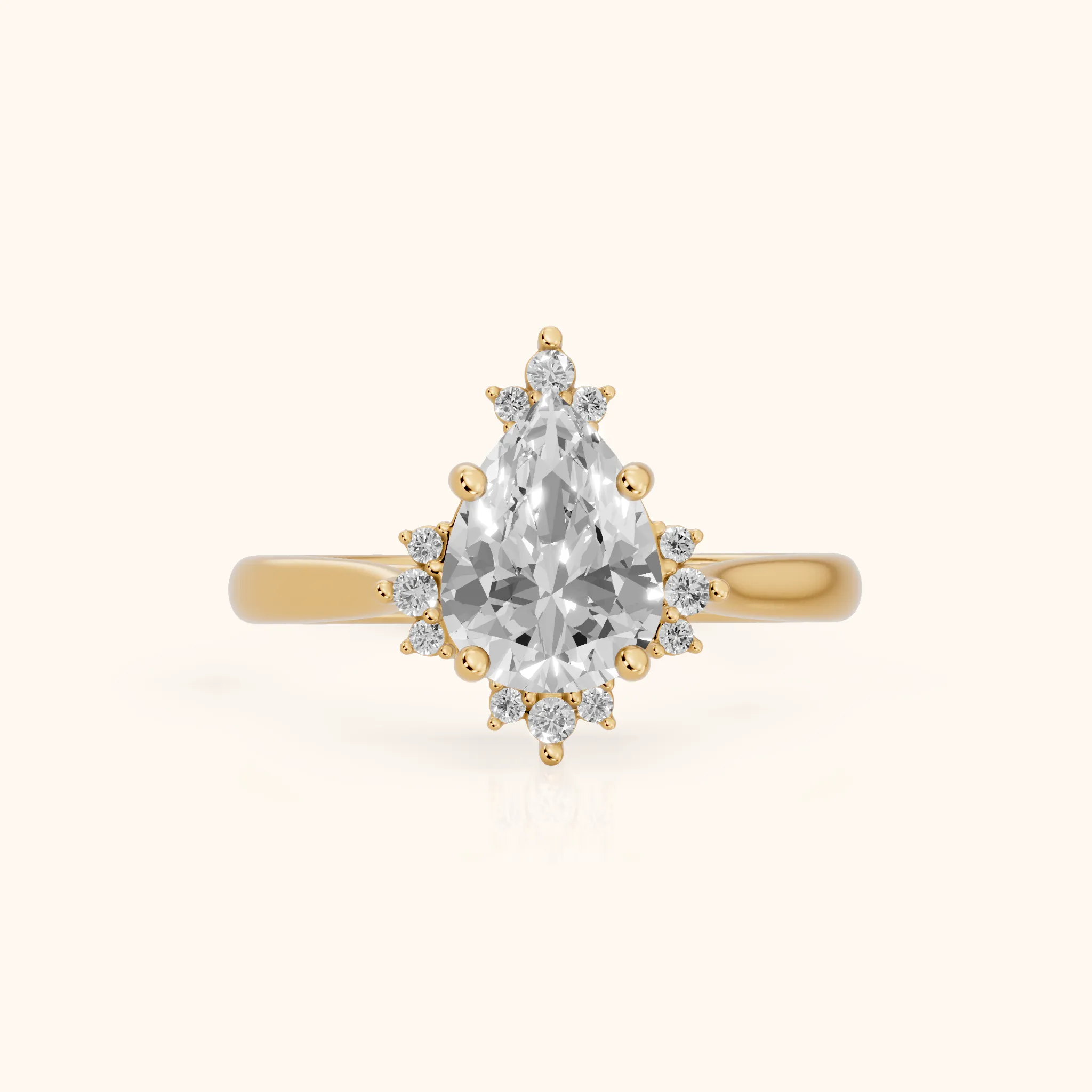 Linden Starburst Cluster Pear Diamond Engagement Ring in Yellow Gold — view 1