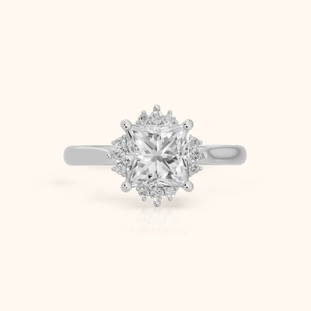 Linden Starburst Cluster Princess Diamond Engagement Ring in Silver — view 2