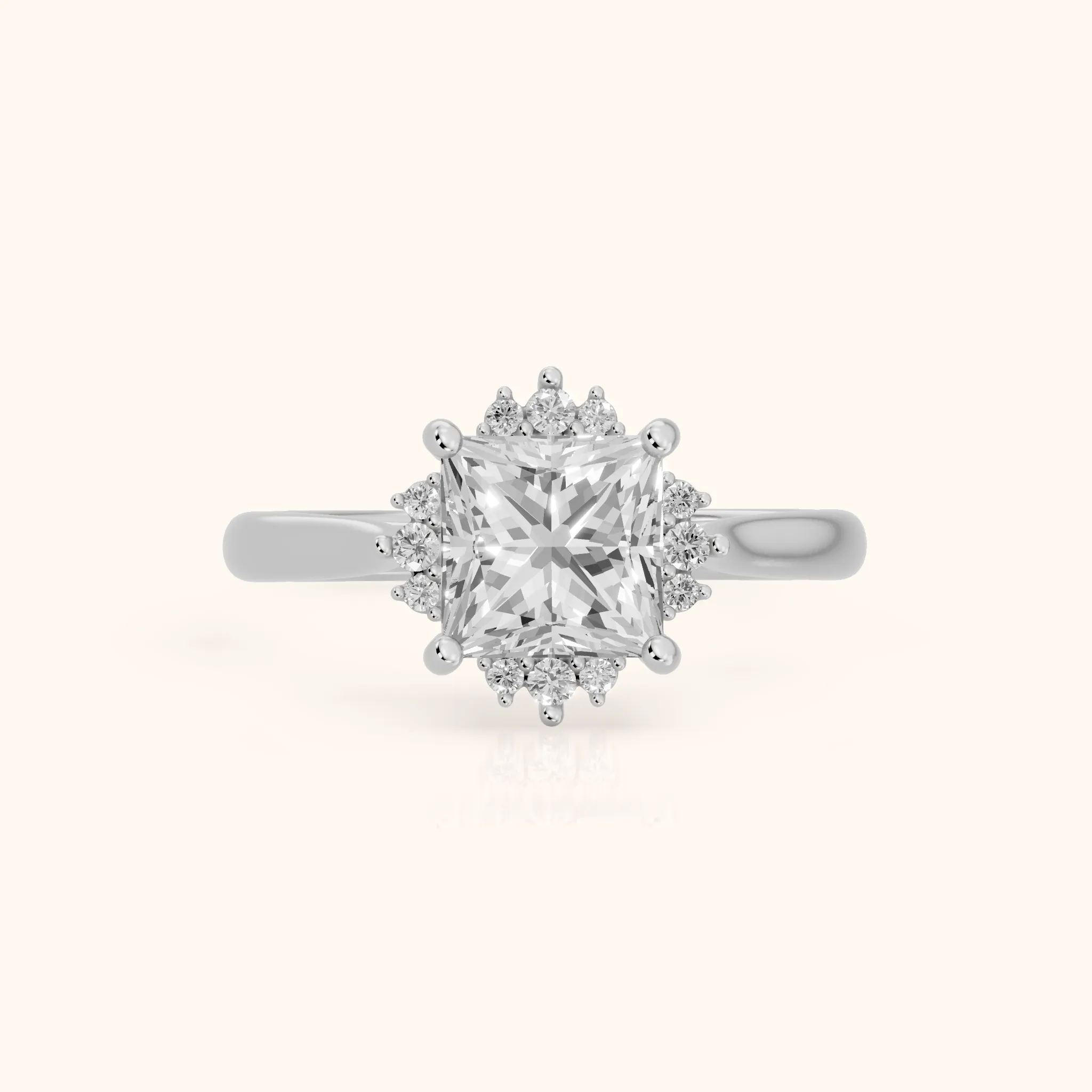 Linden Starburst Cluster Princess Diamond Engagement Ring in Silver — view 1