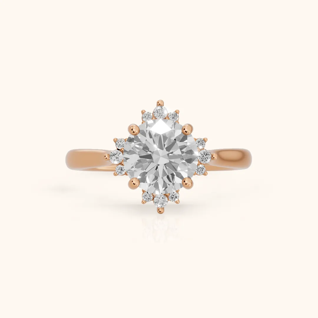 Linden Starburst Cluster Round Diamond Engagement Ring in Rose Gold — view 2