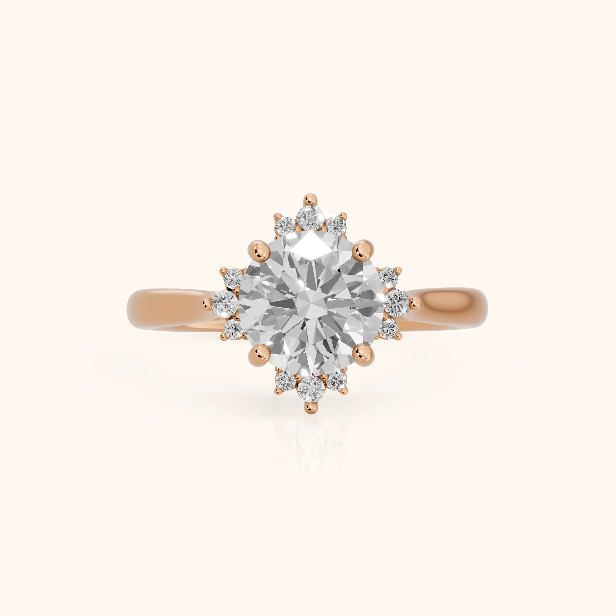 Linden Starburst Cluster Round Diamond Engagement Ring in Rose Gold — view 1