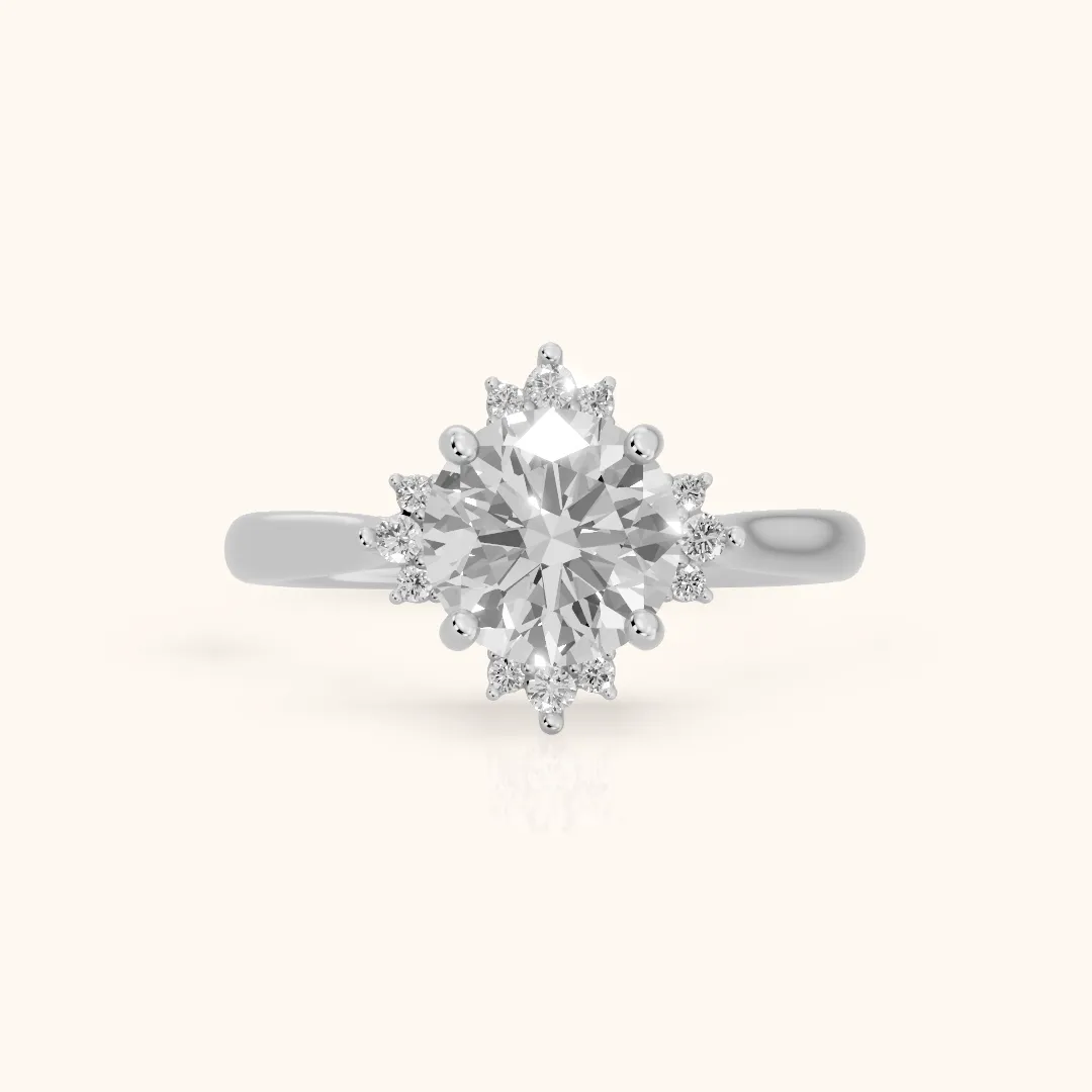 Linden Starburst Cluster Round Diamond Engagement Ring in Platinum — view 2