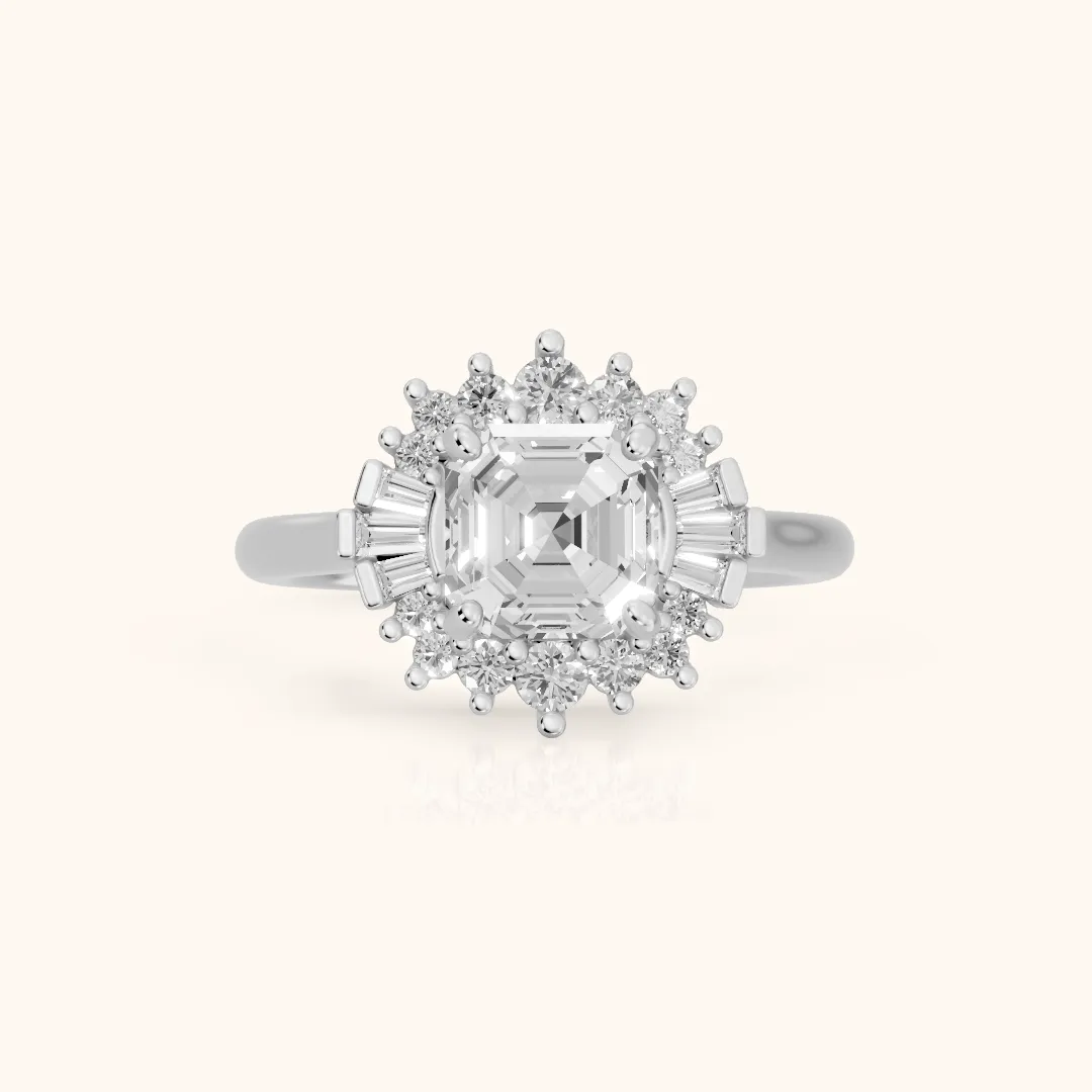 Marlow Ballerina Halo Asscher Diamond Engagement Ring in White Gold — view 2