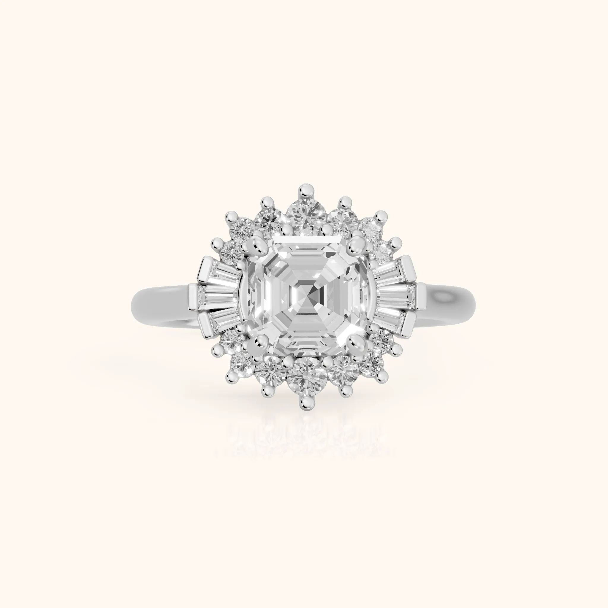 Marlow Ballerina Halo Asscher Diamond Engagement Ring in White Gold — view 1