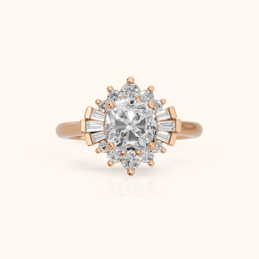 Marlow Ballerina Halo Cushion Diamond Engagement Ring in Rose Gold — view 2