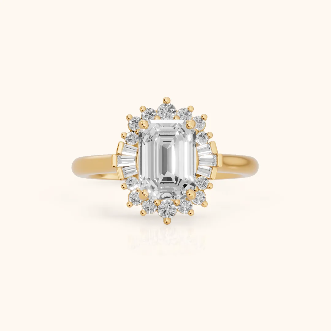 Marlow Ballerina Halo Emerald Diamond Engagement Ring in Yellow Gold — view 2