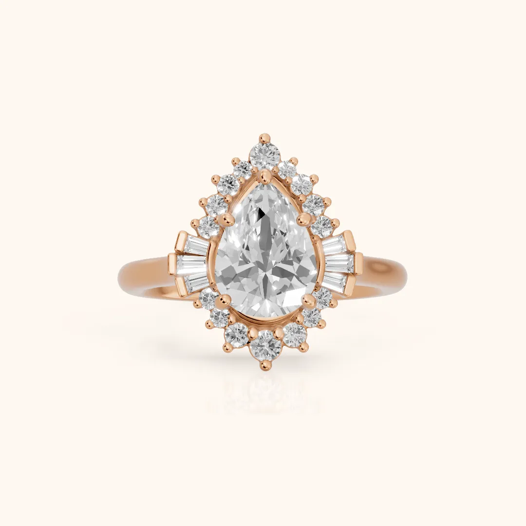Marlow Ballerina Halo Pear Diamond Engagement Ring in Rose Gold — view 2